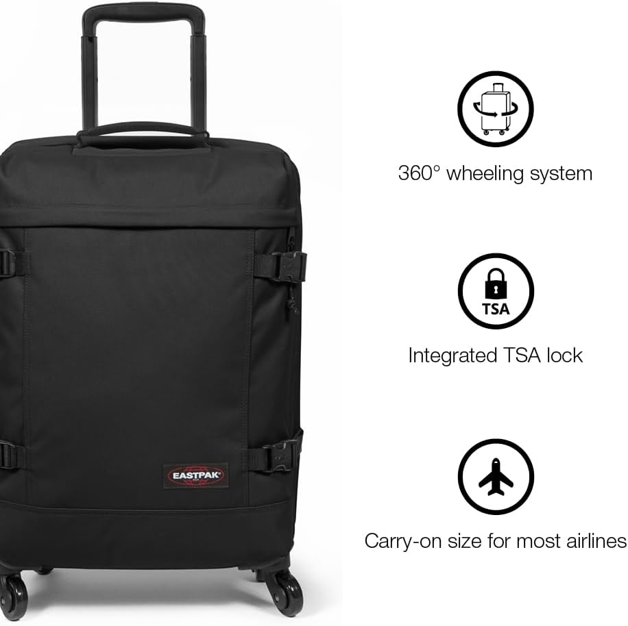 EASTPAK Trans4 S – 44L Large Wheeled Luggage with Dual Compartments, TSA Lock, 360° Spinner Wheels, and Diamond-Embossed Handle, Ultra Marine