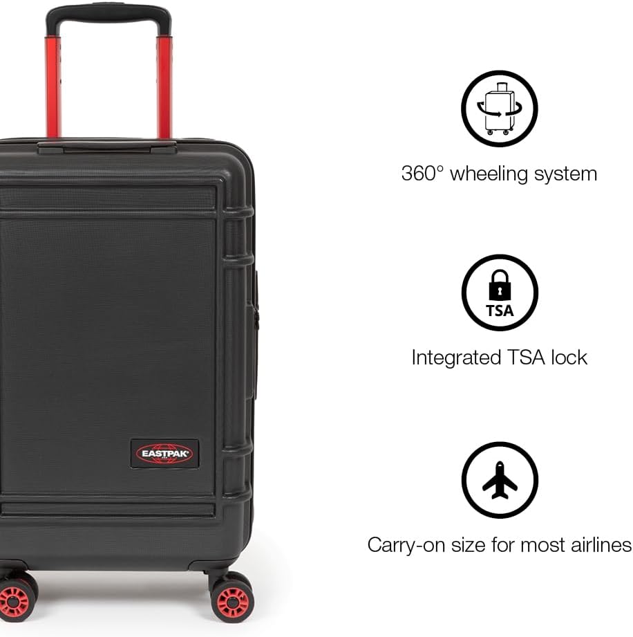 EASTPAK Resist'R Zip Cabin – 28L Hardshell Carry-On with Dual Compartments, 360° Spinner Wheels, TSA Lock & Telescopic Handle, Black