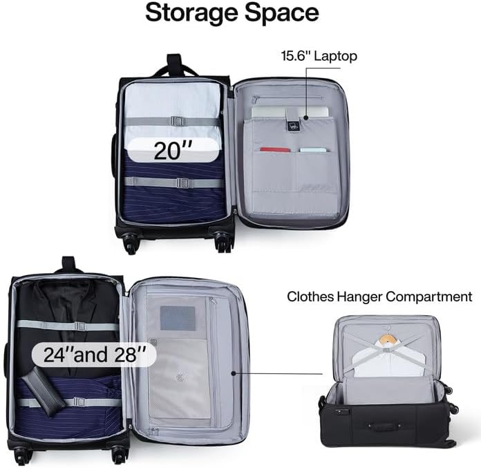 Hanke 28 Inch Softside Expandable Luggage with Spinner Wheels,Check Large Luggage Rolling Suitcase Travel Luggage with TSA Approved,Black