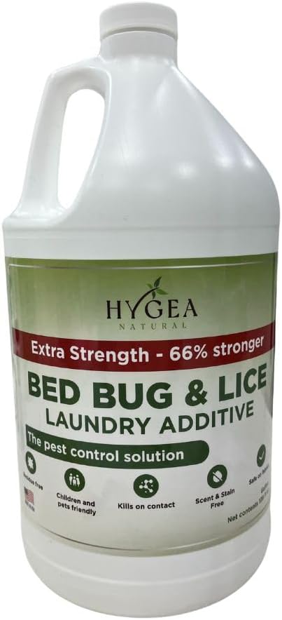 Hygea Natural Extra Strength Lice & Bed Bug Laundry Additive - Gentle, Odorless, and Stain-Free Liquid Laundry Treatment - Child and Pet Friendly - Laundry at Any Water Temperature (1 Gallon)
