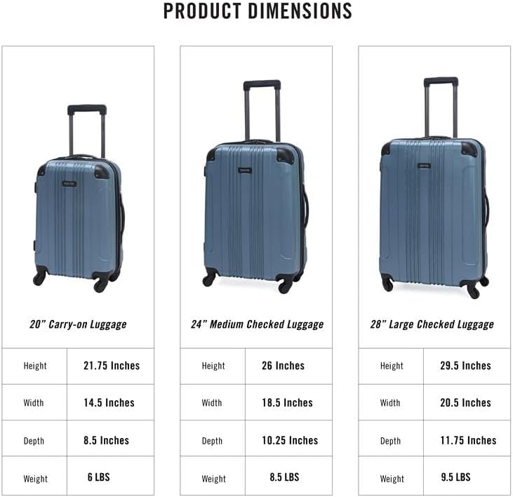 Kenneth Cole REACTION Out of Bounds Lightweight Hardshell 4-Wheel Spinner Luggage, Granite Blue, 3-Piece Set (20", 24", & 28")