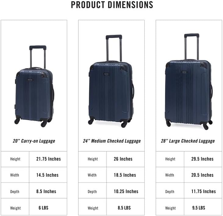 Kenneth Cole REACTION Out of Bounds Lightweight Hardshell 4-Wheel Spinner Luggage, Naval, 3-Piece Set (20", 24", & 28")