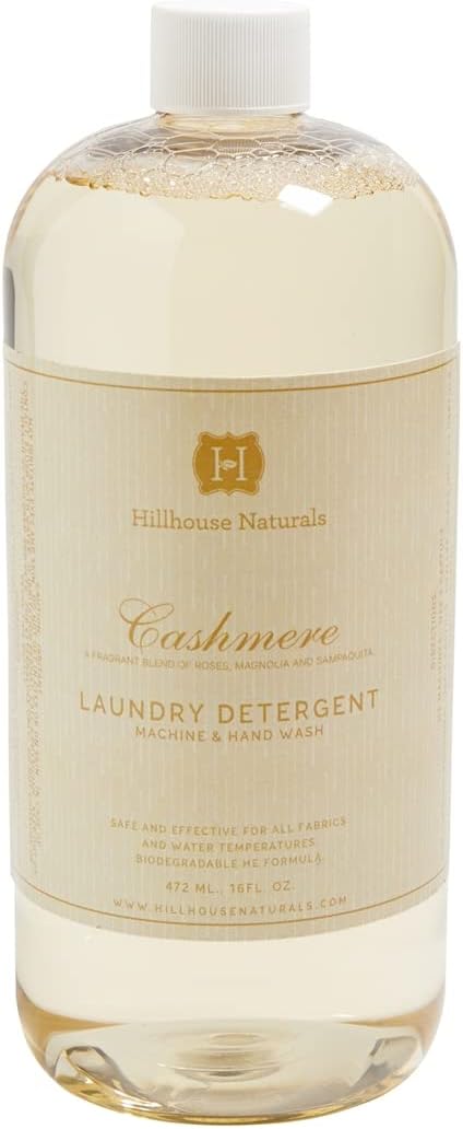 Hillhouse Naturals 32oz Cashmere laundry detergent. With scents of roses, magnolia and sampaguita. Made in the USA.