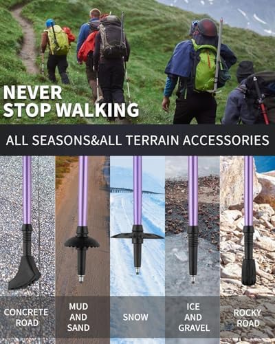 AISUNOURDOOR Lightweight Adjustable Trekking Poles, Aluminum Collapsible Travel Hiking or Walking Sticks for Women Children, with One Disposable Raincoat