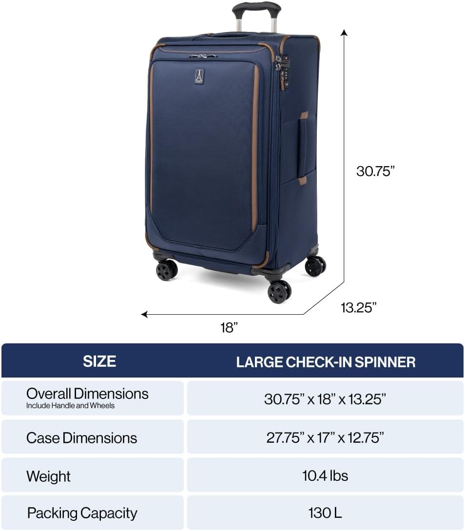 Travelpro Crew Classic Lightweight Softside Expandable Checked Luggage, 8 Wheel Spinner Suitcase, TSA Lock, Men and Women, Checked Large 29-Inch, Patriot Blue