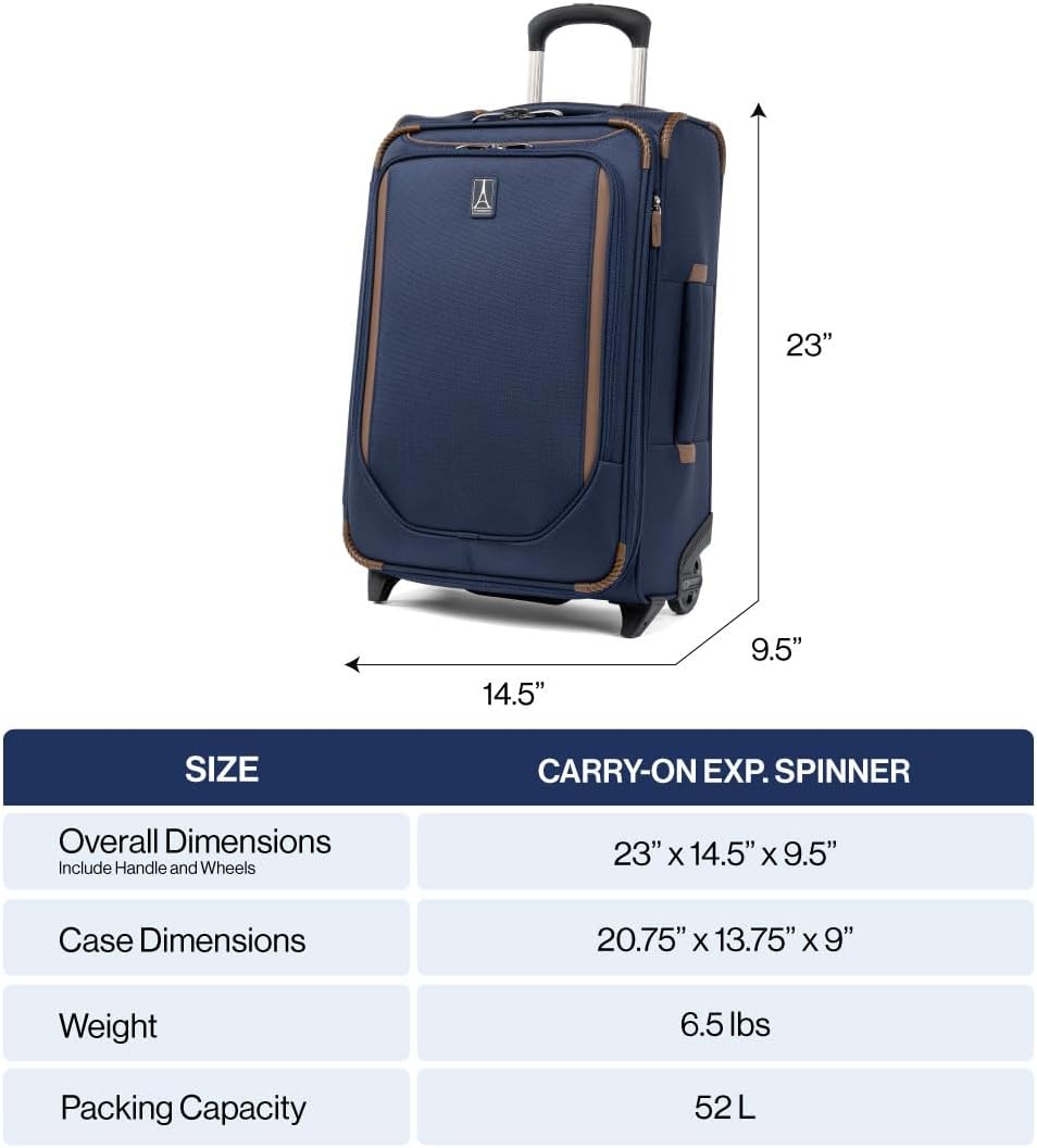 Travelpro Crew Classic Lightweight Softside Expandable Carry on Luggage, 2 Wheel Upright Rollaboard Suitcase, Men and Women, Carry On 22-Inch, Patriot Blue