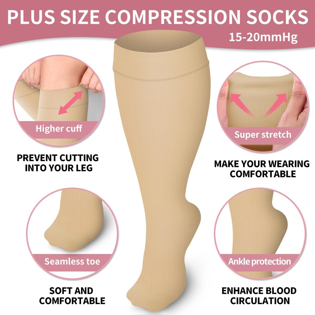Laite Hebe Plus Size Compression Socks for Women and Men-3 pairs Wide Calf Knee High Support for Circulation
