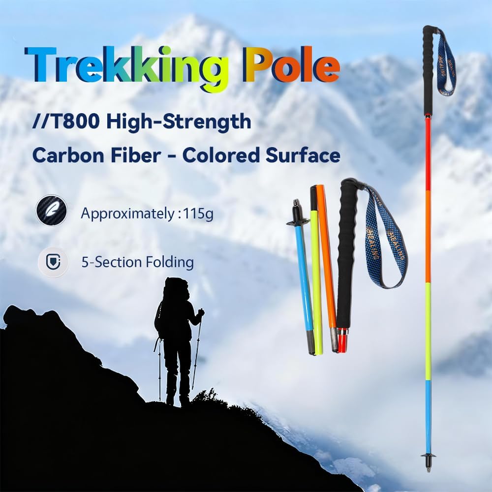 Carbon Fiber Trekking Poles 2-Pack - Ultra Lightweight 10oz, Collapsible 3-Piece Folding Design with Anti-Shock, Moisture-Wicking Cork Grips for Hiking, Mountaineering