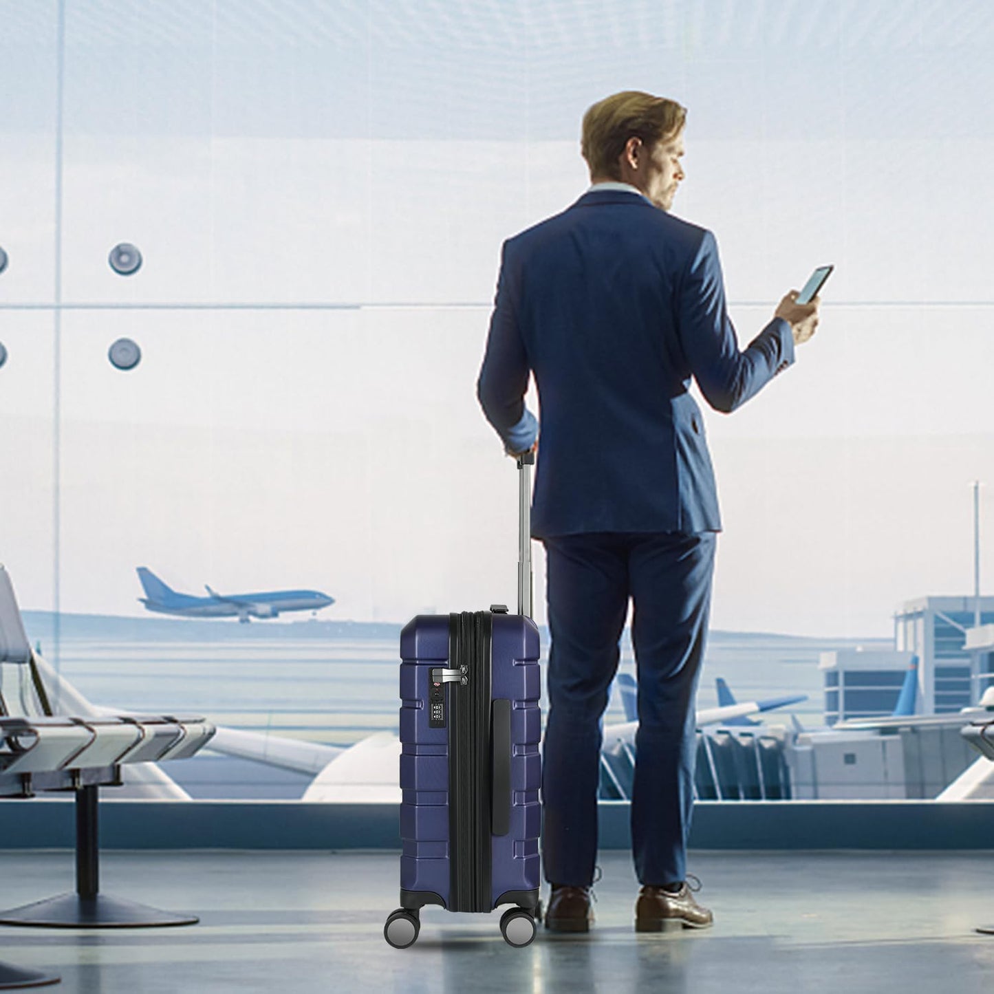 KROSER Hardside Expandable Carry On Luggage with Spinner Wheels & Built-in TSA Lock, Durable Suitcase Rolling Luggage with USB Port, Carry-On 20-Inch, Navy