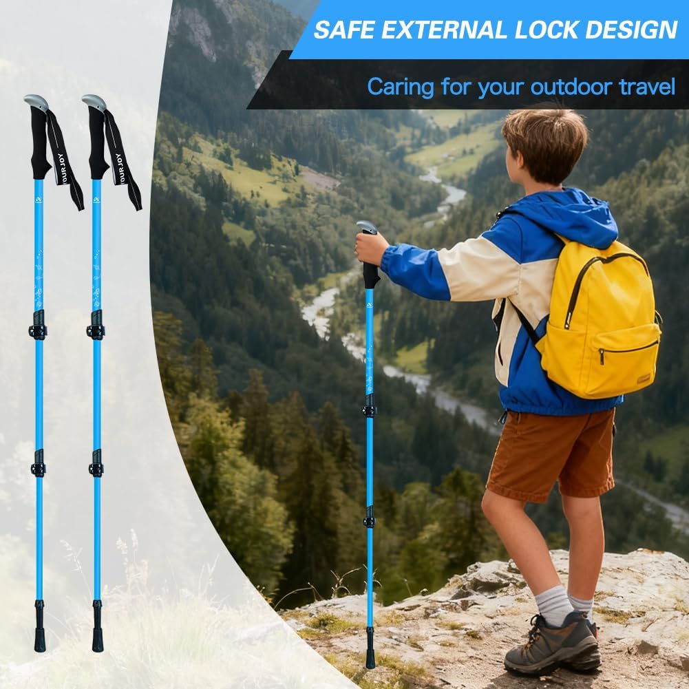 Hiking Trekking Poles, 2 Pack Anti Shock, Adjustable, Collapsible Hiking Poles for Trekking or Walking, Lightweight Aluminum Sticks for Children
