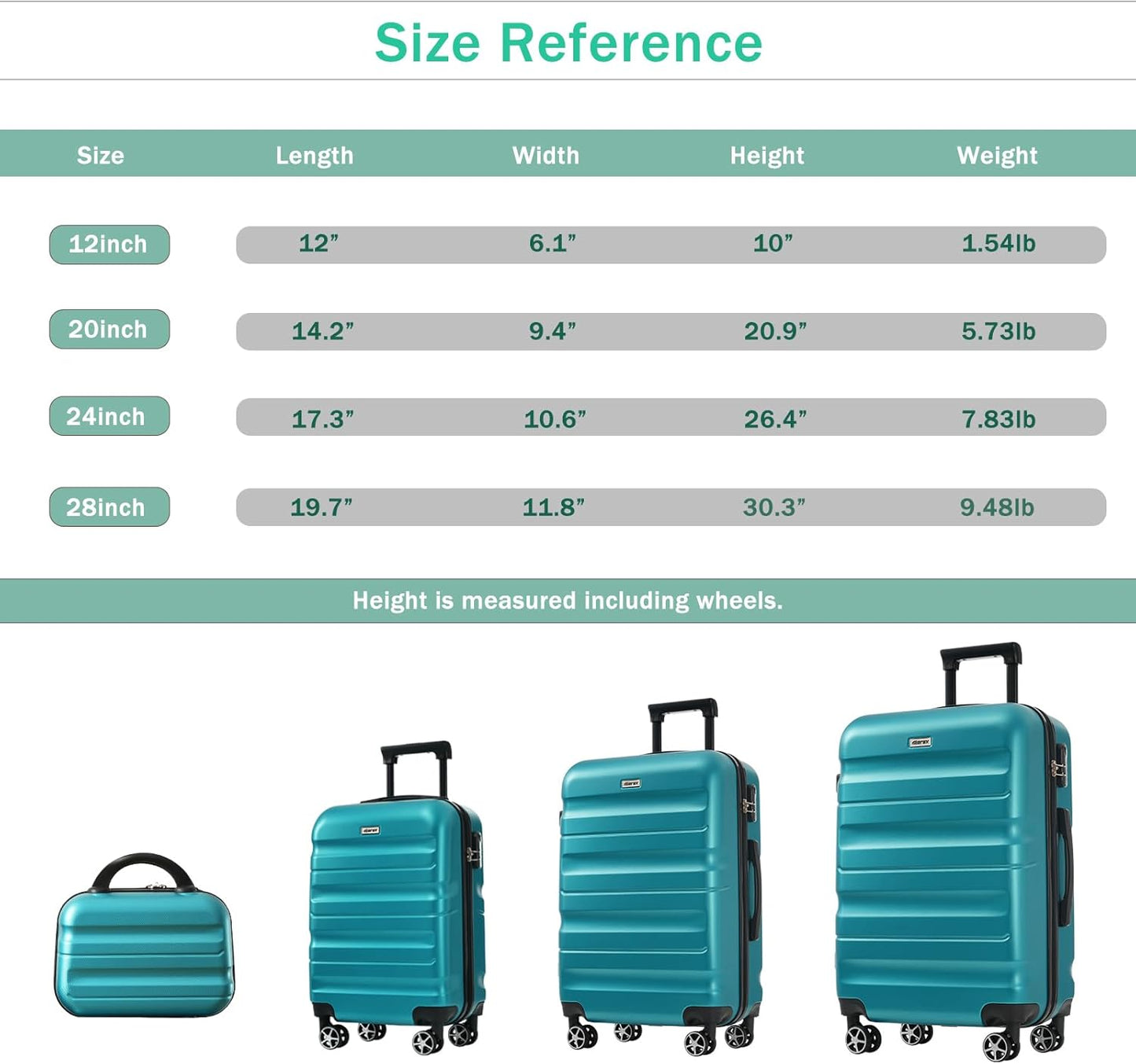Merax Luggage Set 13 Piece, Hardshell ABS Suitcases with 8 Silent Spinner Wheels, Durable and Lightweight Travel Luggage for Family Trips, Blue