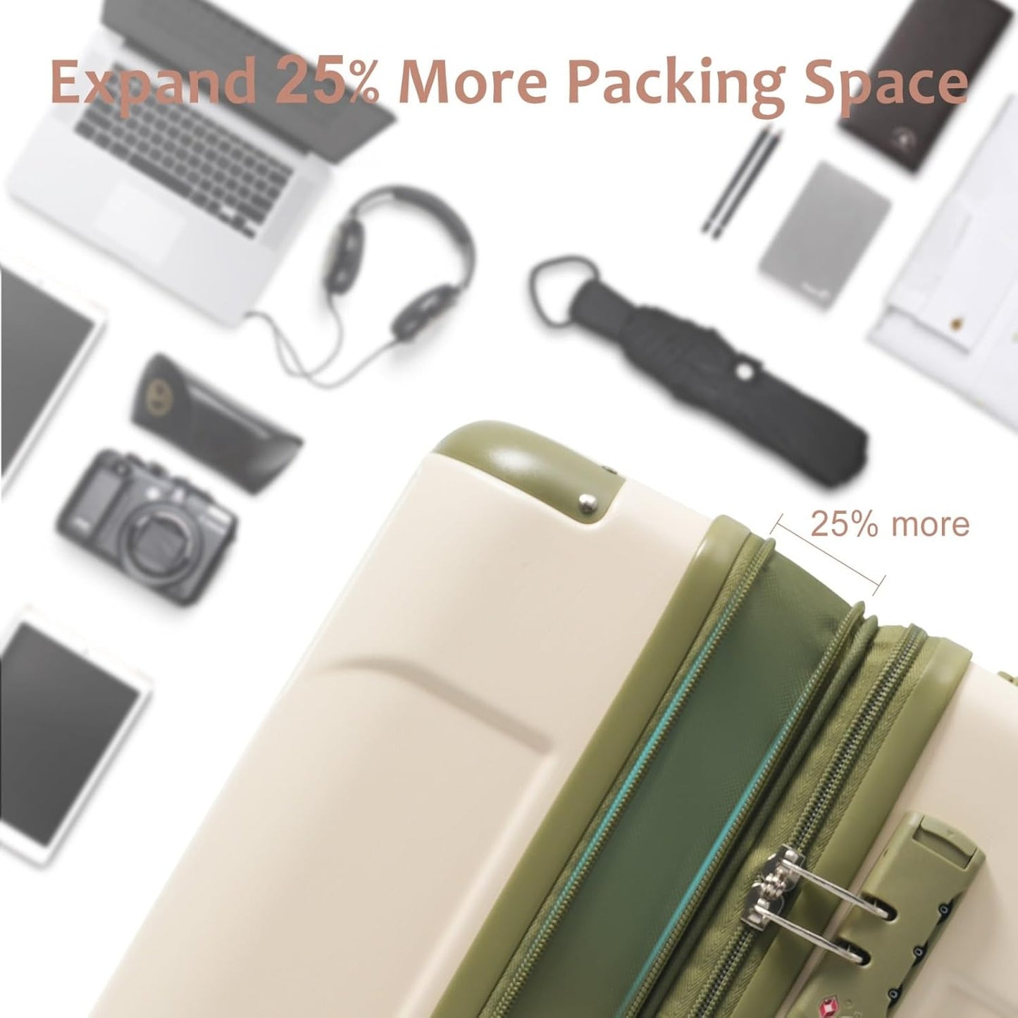 20in Carry On Luggage Hardshell Suitcase with Spinner Wheels Lightweight Lugagge Design Waterproof Durable for Travel, White Luggage (White + Green)