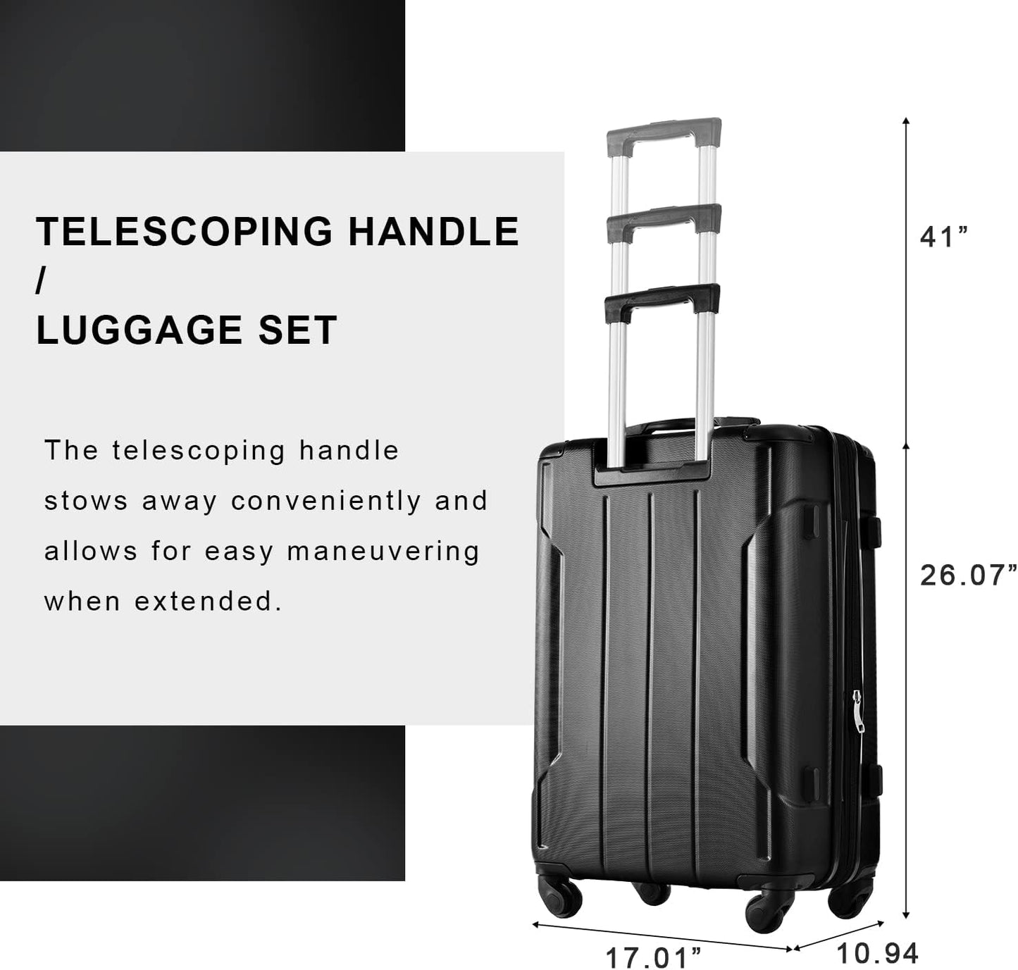 Merax Luggage Sets of 2 Suitcases With Wheels, Expandable and Lightweight, TSA Lock, Hardside Spinner Carry On Luggage (20 28 inch Black)