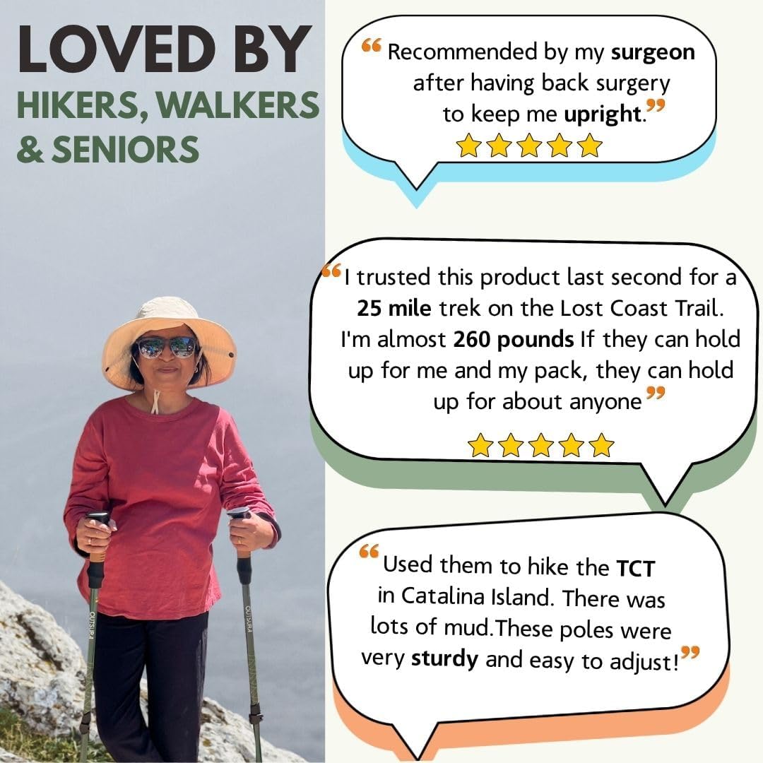 Outsura Trekking Poles for Hiking Collapsible Lightweight Aircraft Graded Aluminum Hiking Poles with Cork Grip & Quick Lock, Pair of 2 Walking Sticks for Seniors Trail & Backpacking