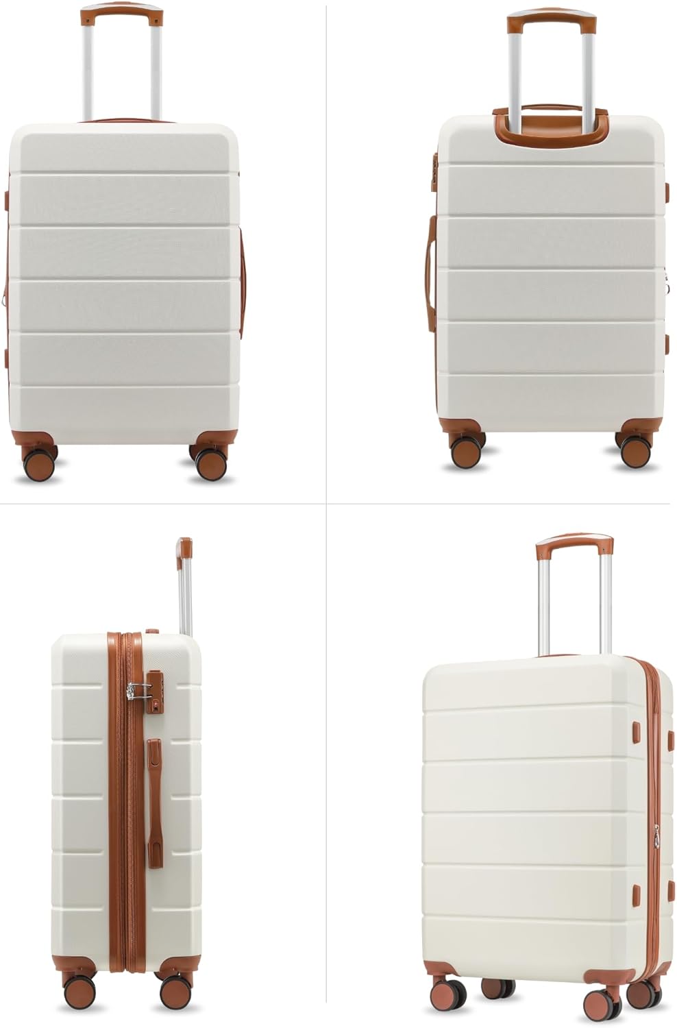 24 Inch Luggage with Spinner Wheels, Expandable Hardside Medium Checked Suitcase, White Brown