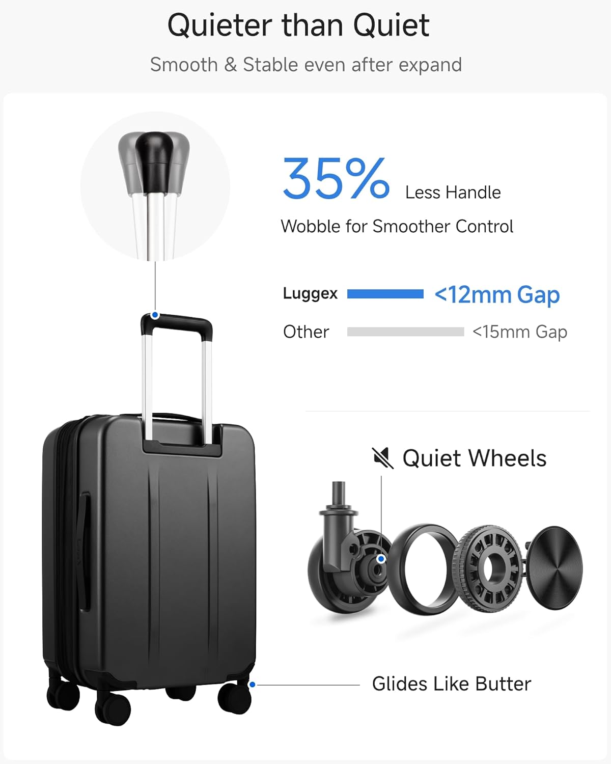 Carry On Luggage 22x14x9 Airline Approved, FLO5 Expandable Polycarbonate Suitcase with Front Pocket (FX-Core, Black, 20 Inch)