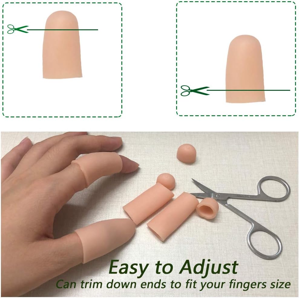 Gel Finger Protectors Finger Caps Silicone Fingertips Protection - Finger Cots Great for Trigger Finger, Finger Arthritis, Finger Cracking and Other Finger Pain Relief(Nude, Medium)