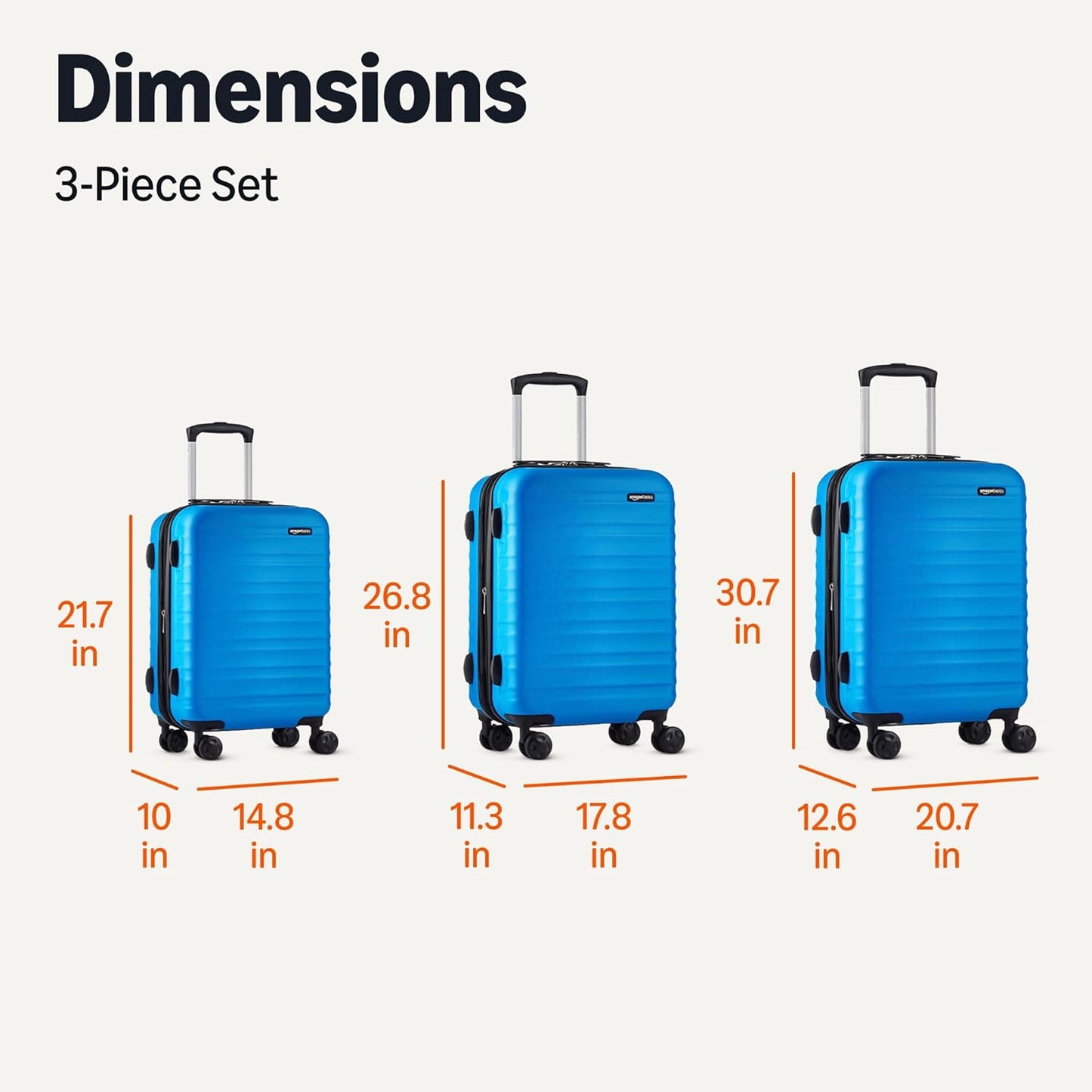 Amazon Basics 3-Piece Set (21", 26", 30"), Hardshell Suitcases With Wheels, Expandable For Up to 25% More Space, With Scratch-Resistant Surface, Four Multi-directional Wheels, Light Blue