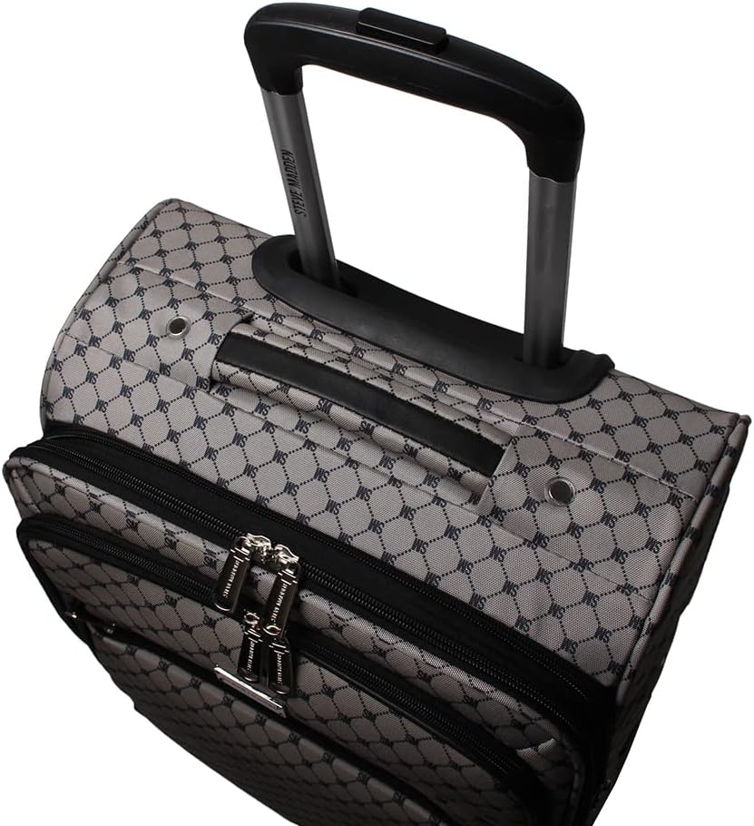Steve Madden Designer Luggage Collection - 3 Piece Softside Expandable Lightweight Spinner Suitcase Set - Travel Set includes 20 Inch Carry on, 24 Inch & 28-Inch Checked Suitcases (Noble Black/Grey)