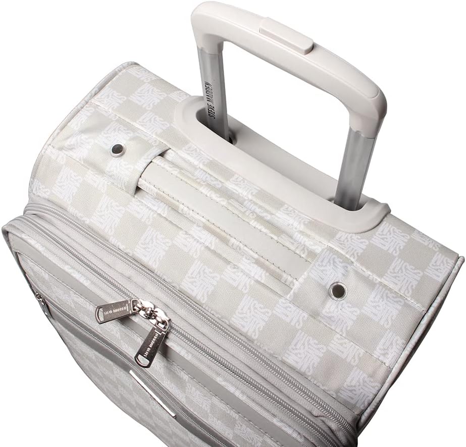Steve Madden Designer Luggage Collection - 3 Piece Softside Expandable Lightweight Spinner Suitcase Set - Travel Set includes 20 Inch Carry on, 24 Inch & 28-Inch Checked Suitcases (Chalet Light Grey)