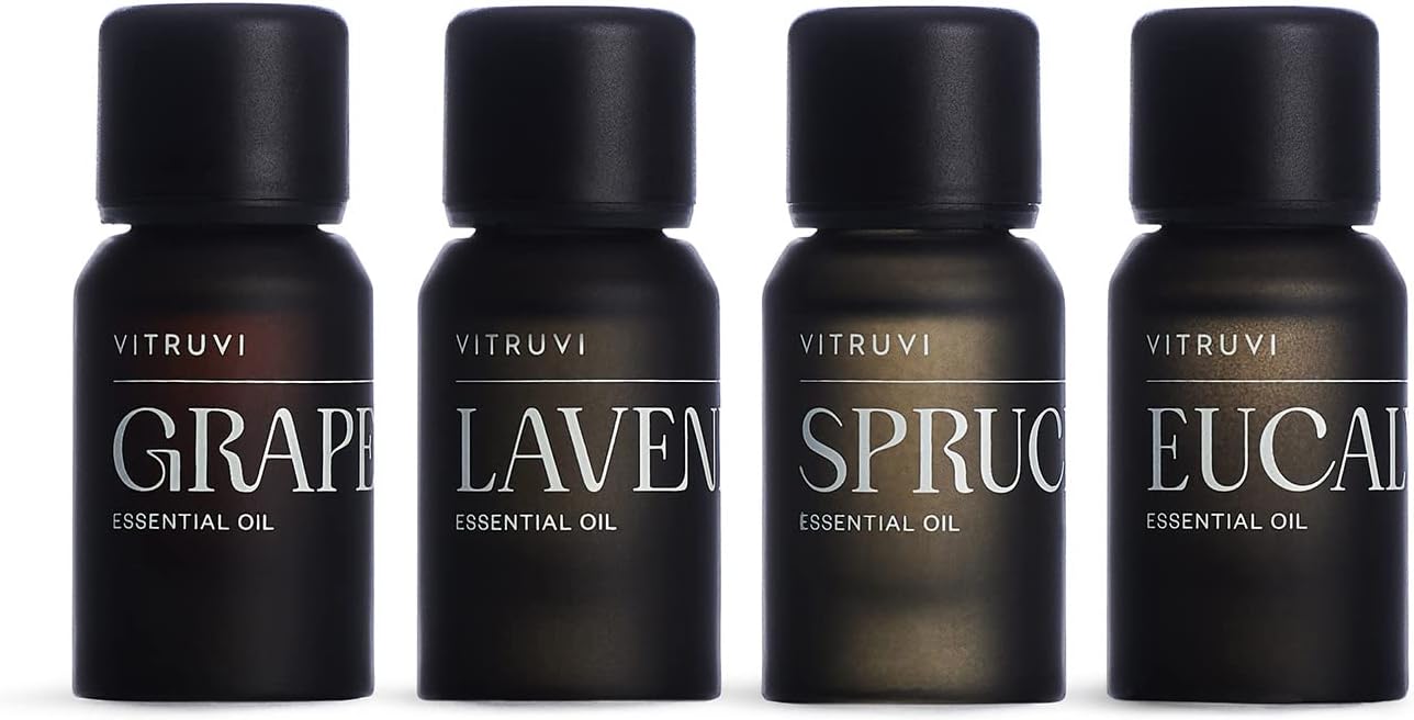 Vitruvi Essentials Kit, Essential Oil Starter Kit, 100% Pure Lavender, Eucalyptus, Grapefruit, Spruce, Essential Oil Set | Essential Oils for Diffusers Aromatherapy 4X 10ml (0.3 fl.oz), 4 Count