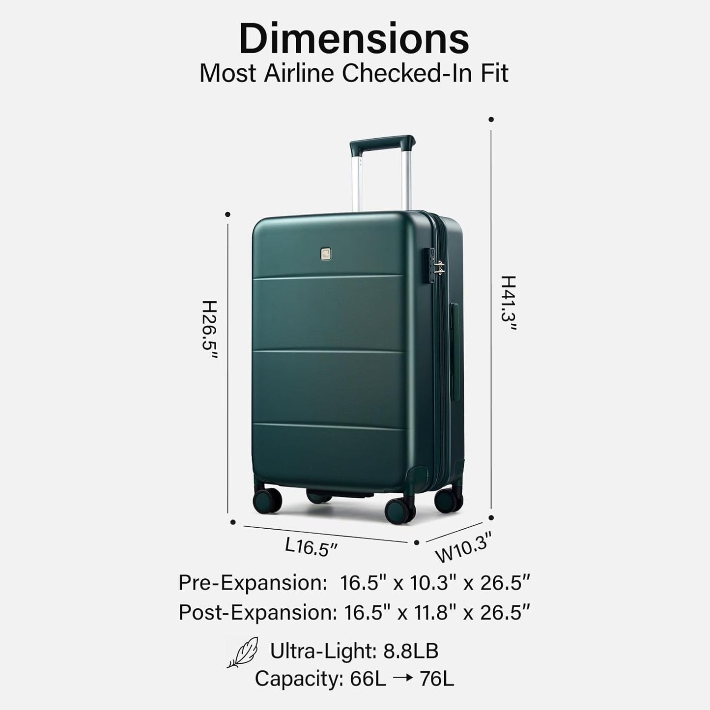 Hanke Expandable 24 Inch Luggage with Spinner Wheels, Hardside Medium Checked luggage, All-PC Hard Shell Suitcase, TSA Lock, Lightweight Checked-Medium (Blackish Green, 76L)