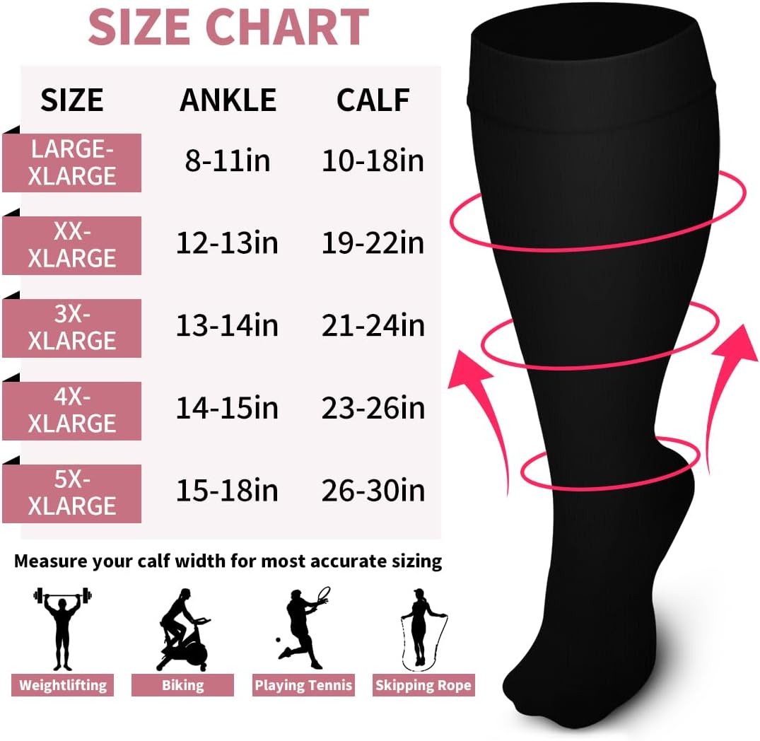 Laite Hebe Plus Size Compression Socks for Women and Men-3 pairs Wide Calf Knee High Support for Circulation