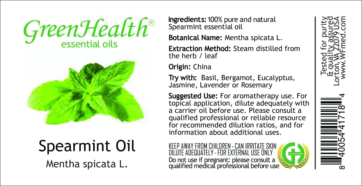 GreenHealth Spearmint Essential Oil 16 fl oz โ 100% Pure & Uncut, Therapeutic Grade, Natural Aromatherapy Oil in Aluminum Bottle