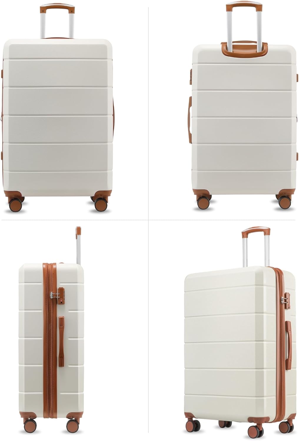 Luggage Sets 5 Piece, Expandable Hardside Suitcases with Wheels Includes Tote Bag, White Brown