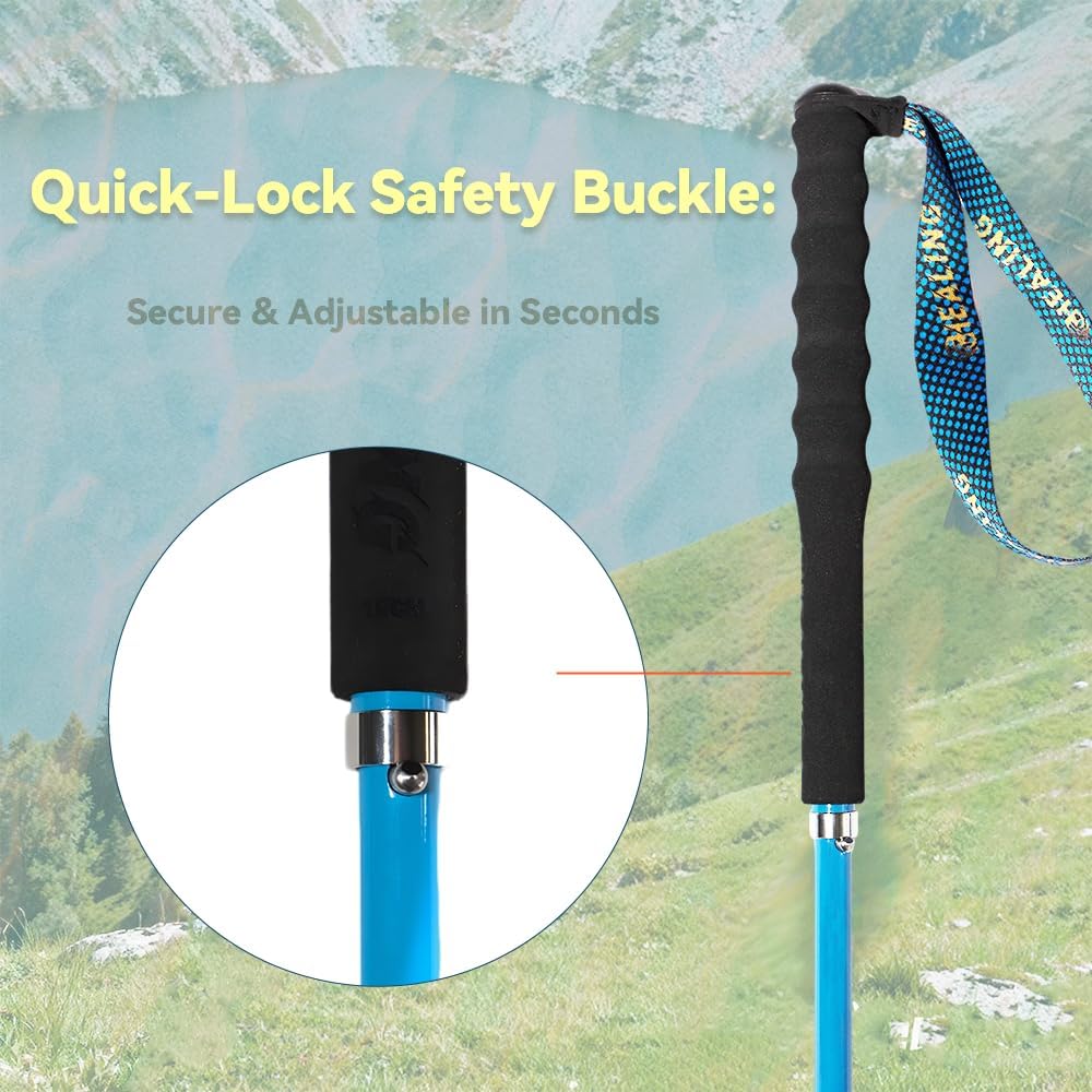 Carbon Fiber Trekking Poles 2-Pack - Ultra Lightweight 10oz, Collapsible 3-Piece Folding Design with Anti-Shock, Moisture-Wicking Cork Grips for Hiking, Mountaineering