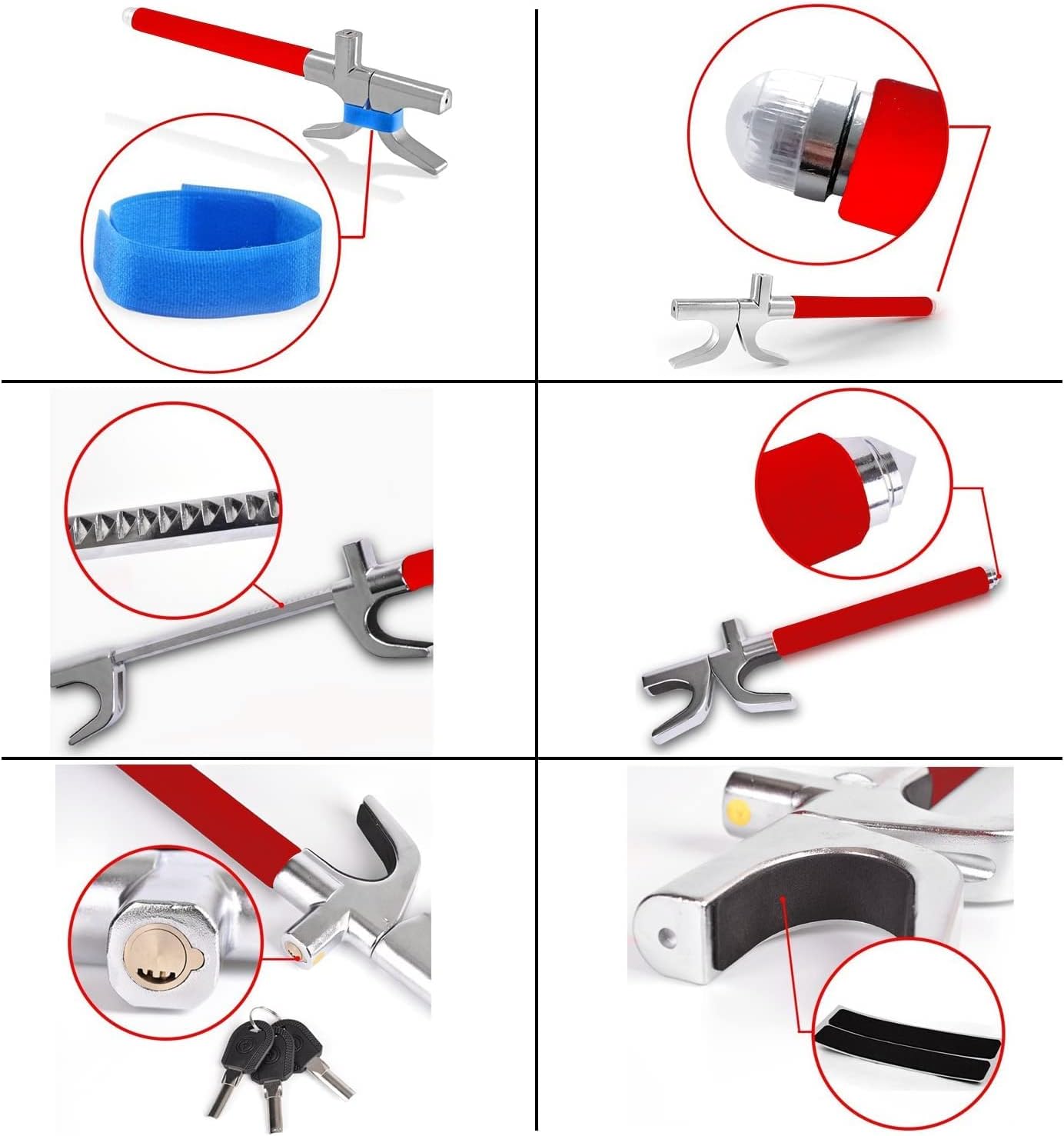 Tevlaphee Steering Wheel Lock for Cars,Wheel Lock,Vehicle Anti-Theft Lock,Adjustable Length Clamp Double Hook Universal Fit Emergency Hammer Window Breaker Self Defense Heavy Duty Secure