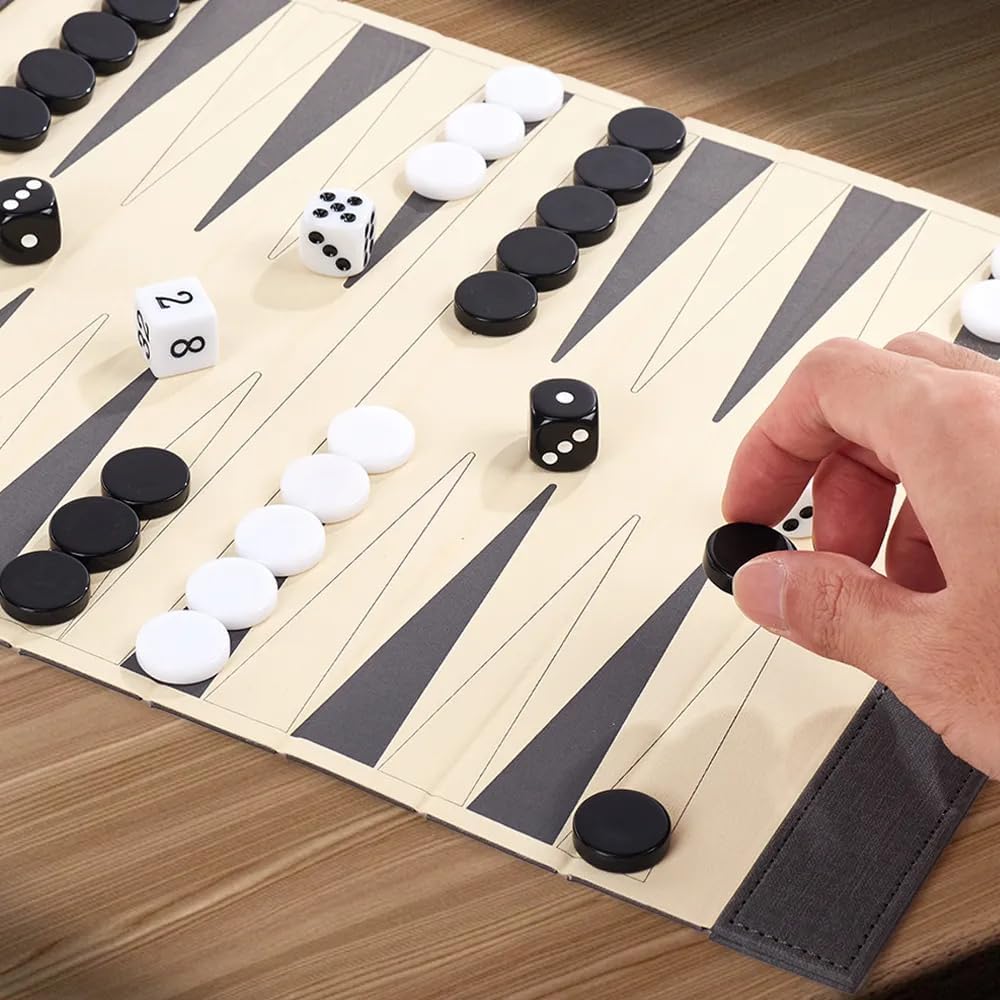 Backgammon Set for Adults, Backgammon Travel Set, Wrinkle-Resistant Foldable Chess and Checkers, Fun Outdoor Games for Family and Friends, Ideal Travel Game Set
