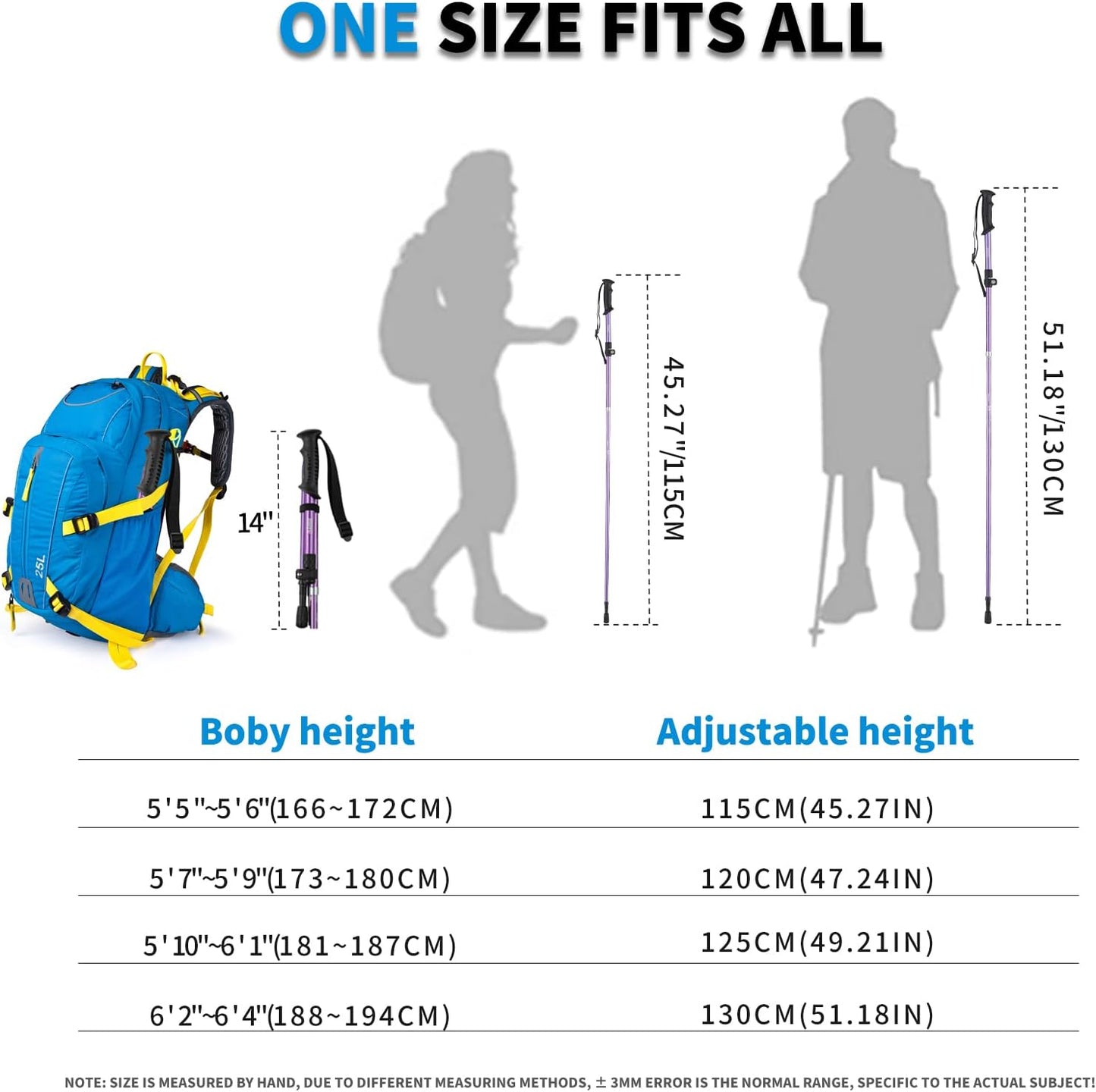 AISUNOURDOOR Lightweight Adjustable Trekking Poles, Aluminum Collapsible Travel Hiking or Walking Sticks for Women Children, with One Disposable Raincoat