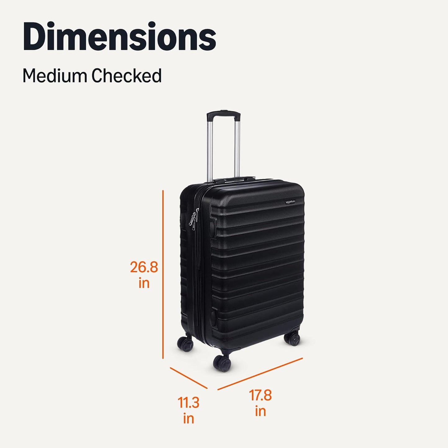 Amazon Basics 26" Hardside Medium Checked Luggage, Hardshell Suitcase With Wheels, Expandable For Up to 15% More Space, With Scratch-Resistant Surface, Four Multi-directional Wheels, Black