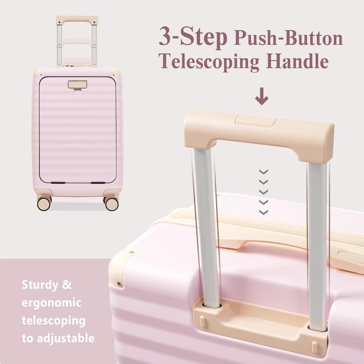 Merax Luggage Sets 3 Piece Front Opening, Hardside Lightweight Carry on Suitcase with Cup Holder USB Port,Durable Expandable Luggage with Bags Spinner Wheels and TSA Lock,Pink