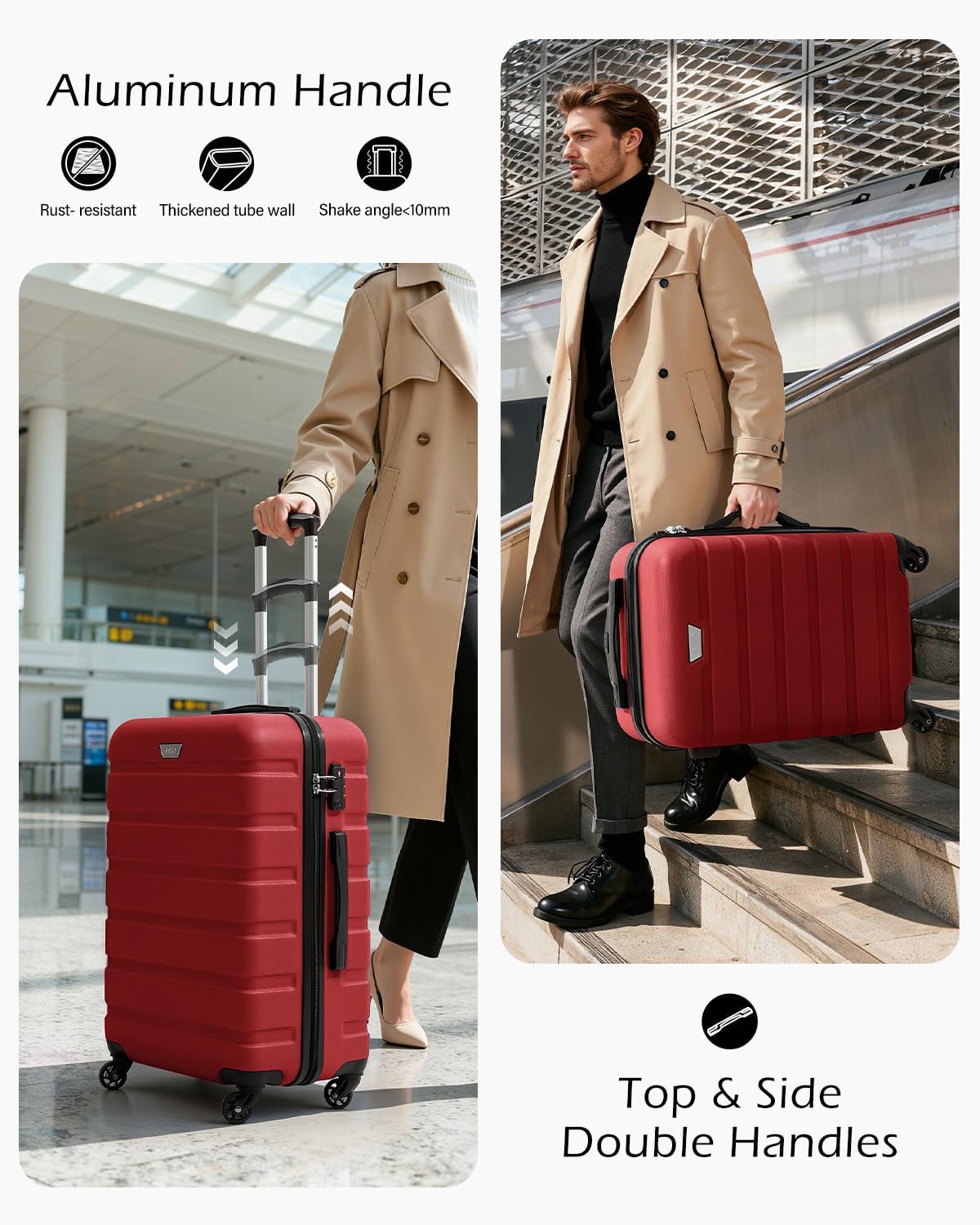 Coolife Luggage 3 Piece Set Suitcase Spinner Hardshell Lightweight TSA Lock (red, 3 piece set(20in24in28in))