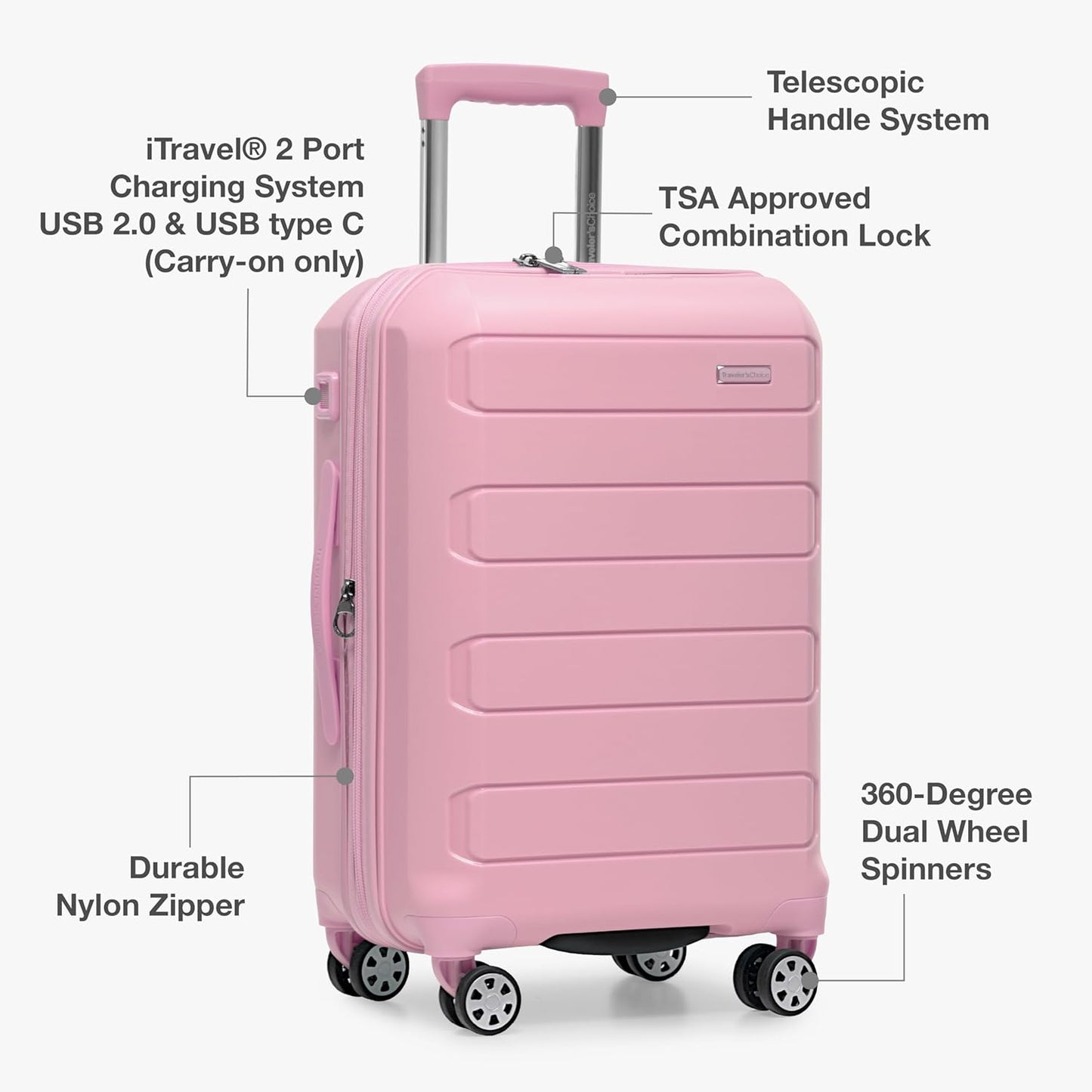 Traveler's Choice Pagosa Indestructible Hardshell Expandable Spinner Luggage, Pink, 26-Inch Medium