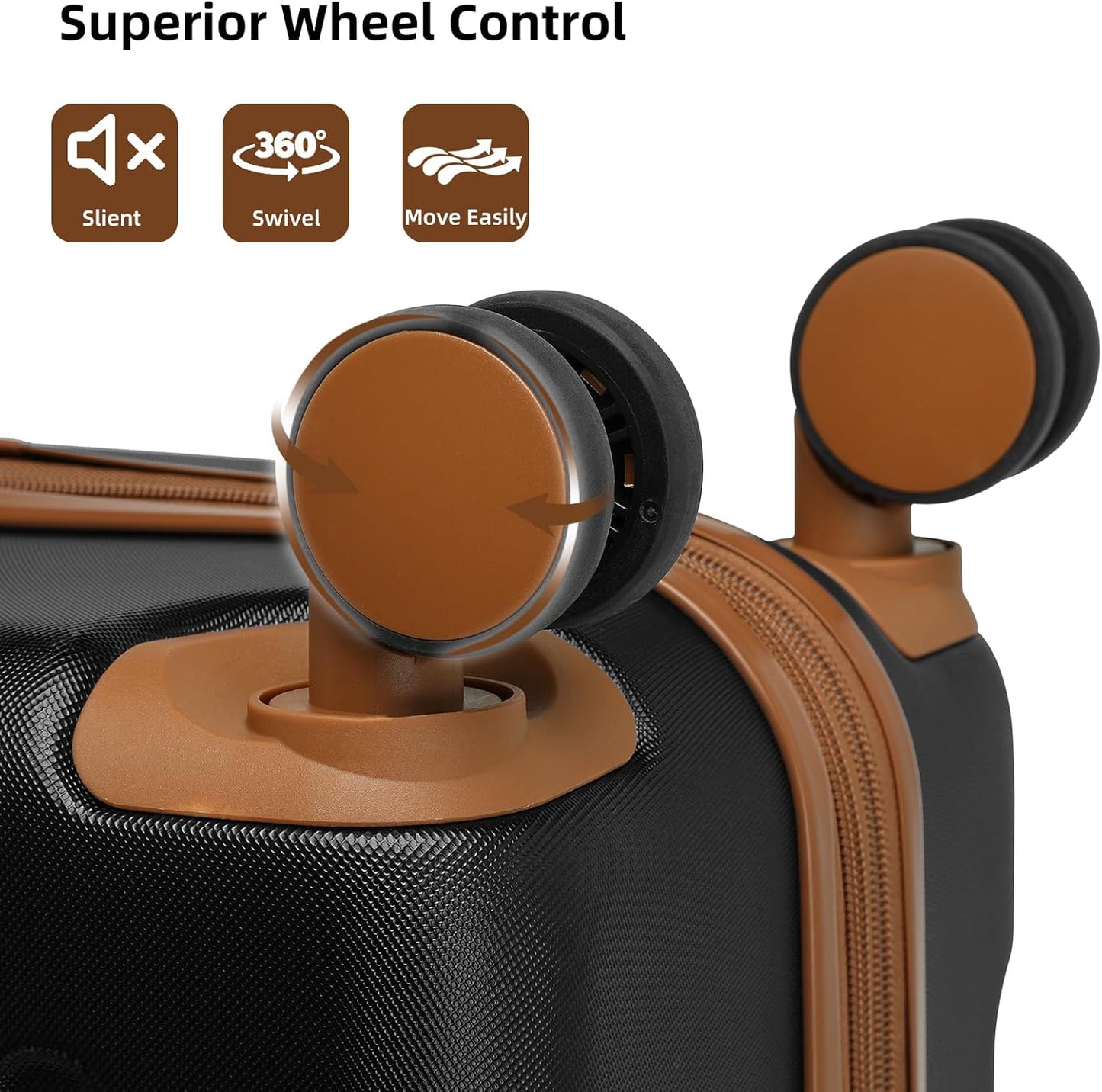 LARVENDER Luggage Sets 6 Piece Suitcases with Wheels, Expandable Suitcase Set ABS Hard Shell Luggage for Women with TSA Lock Double Spinner Wheels (Black Brown, 6 Piece Set)