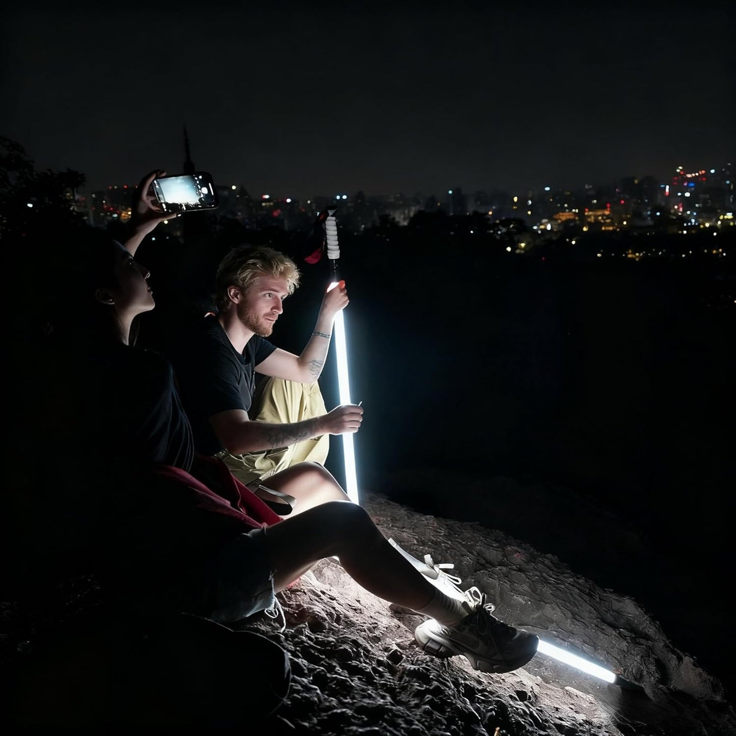 Rechargeable Ultra-Bright LED Light-Up Trekking Poles, Sci-Fi Lightsaber-Inspired Hiking Sticks, Lightweight for Outdoor Hiking, Camping & Night Walking, White Light