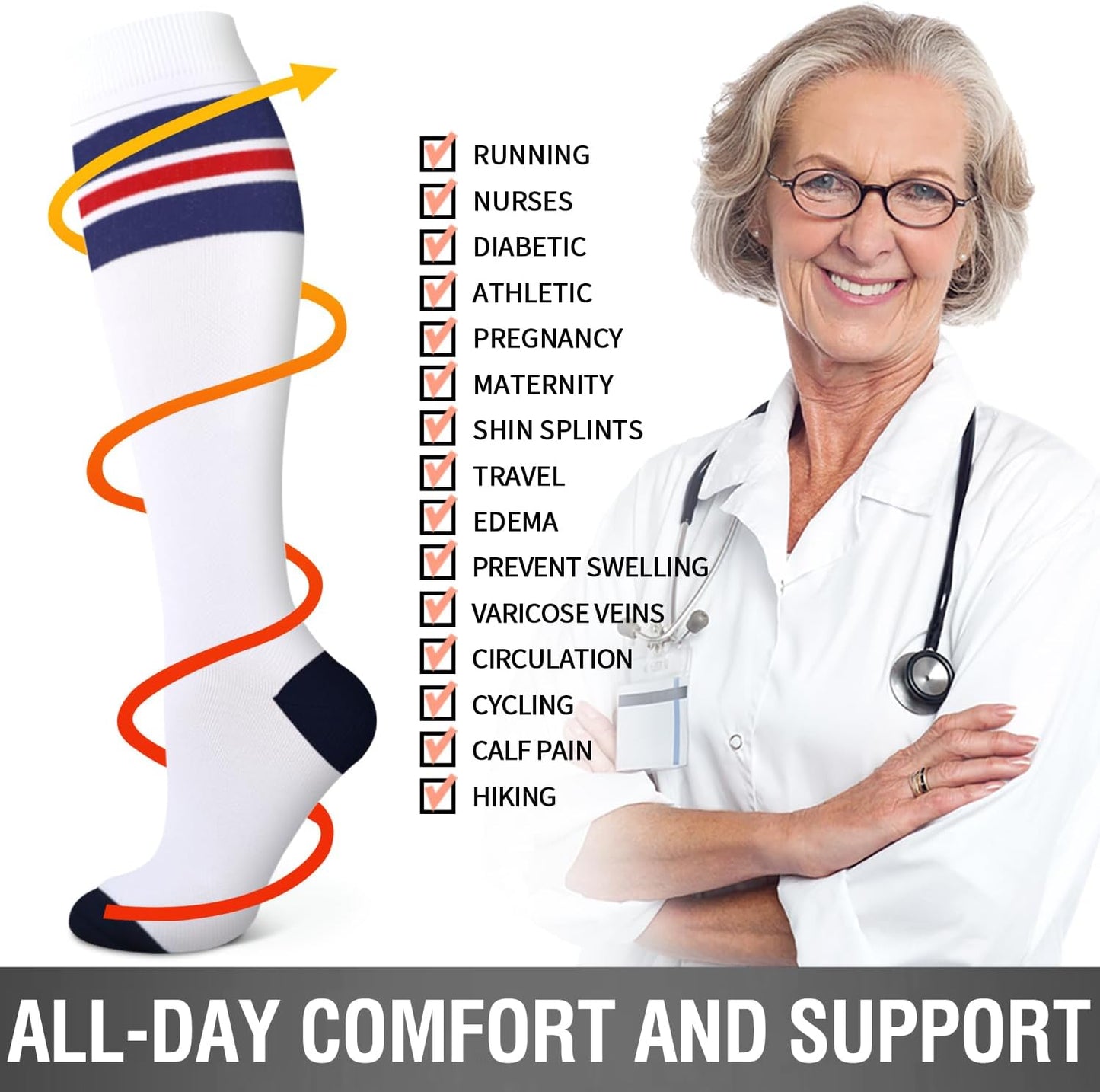 6 Pack Copper Compression Socks for Women and Men Circulation-Best Support for Medical, Running,Nursing,Athletic