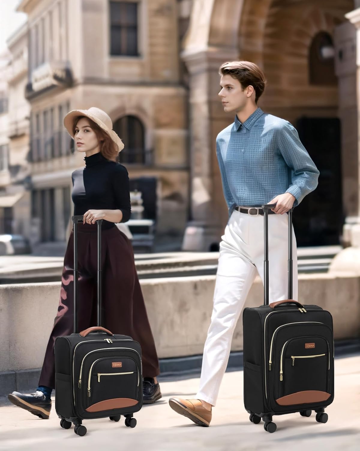 Underseat Carry On Luggage with Wheels 18x14x8 Airline Approved, 16-inch Softside Spinner Suitcase Under Seat Personal Item Travel Bag, Compact Rolling Luggage for Business & Weekend