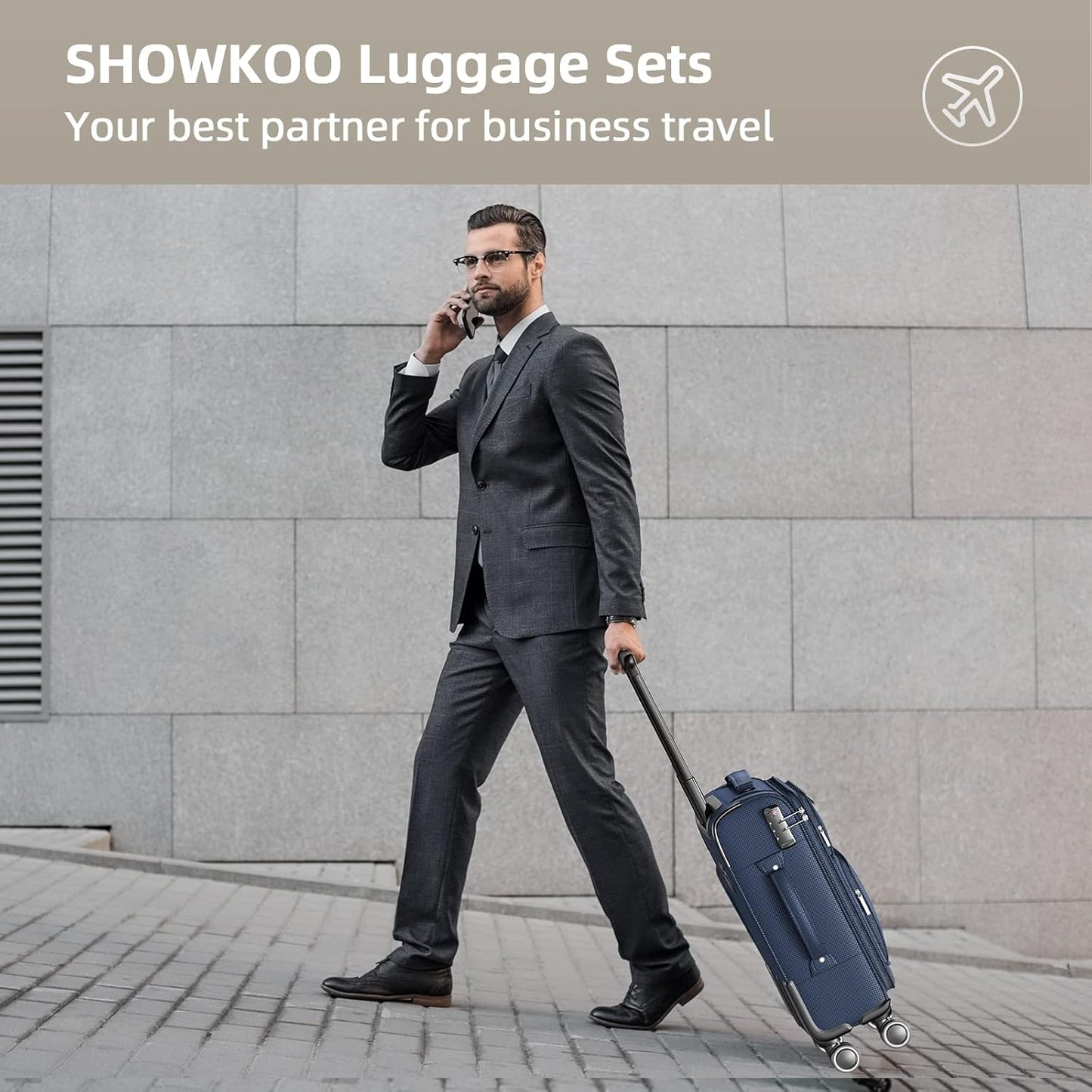 SHOWKOO Luggage Sets 3 Piece Softside Expandable Lightweight Durable Suitcase Sets Double Spinner Wheels TSA Lock Blue (20in/24in/28in)