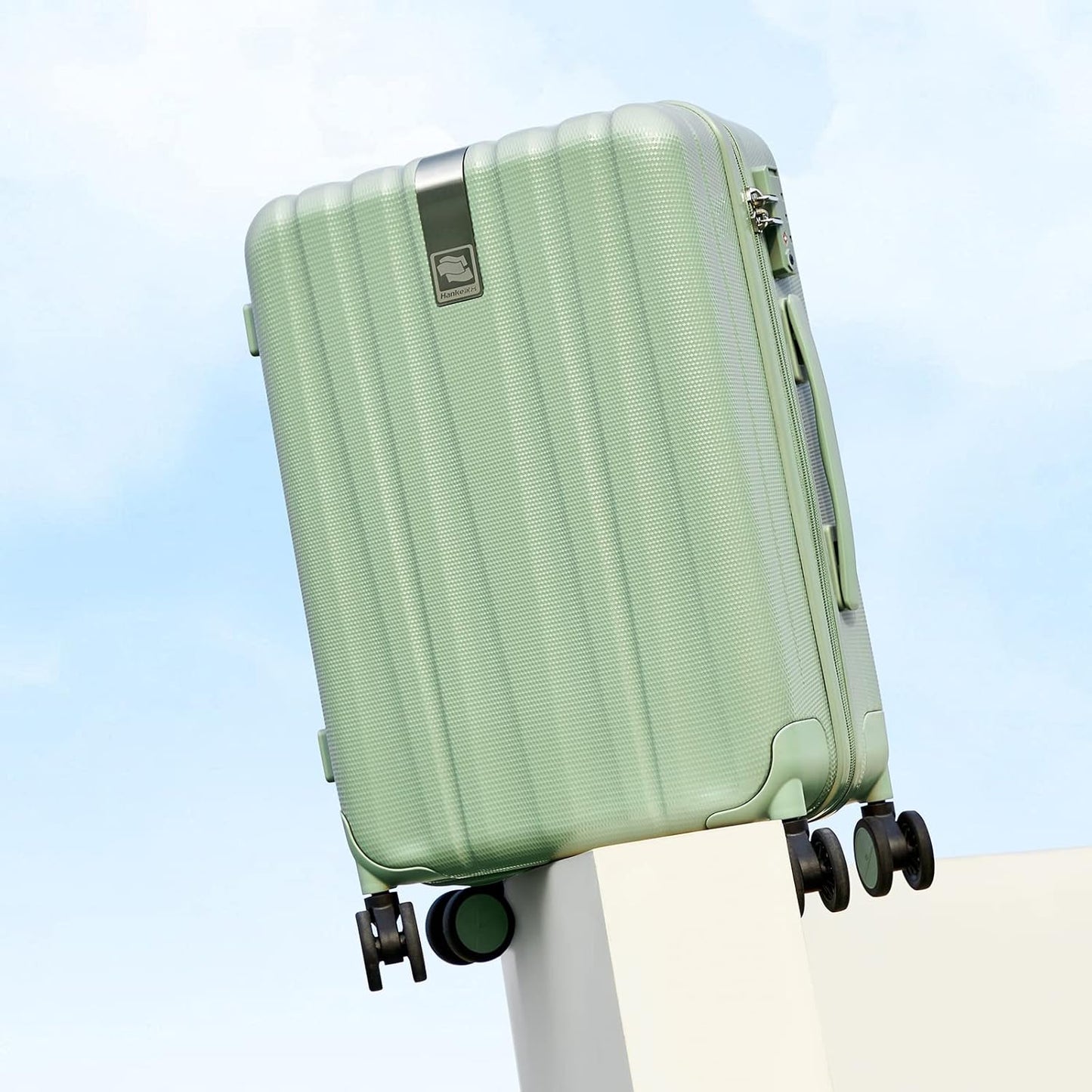 Hanke 29 Inch Luggage Suitcases With Spinner Wheels Lightweight PC hardside Rolling Suitcase With Travel Lock, Checked-Large 29-Inch(Bamboo Green)