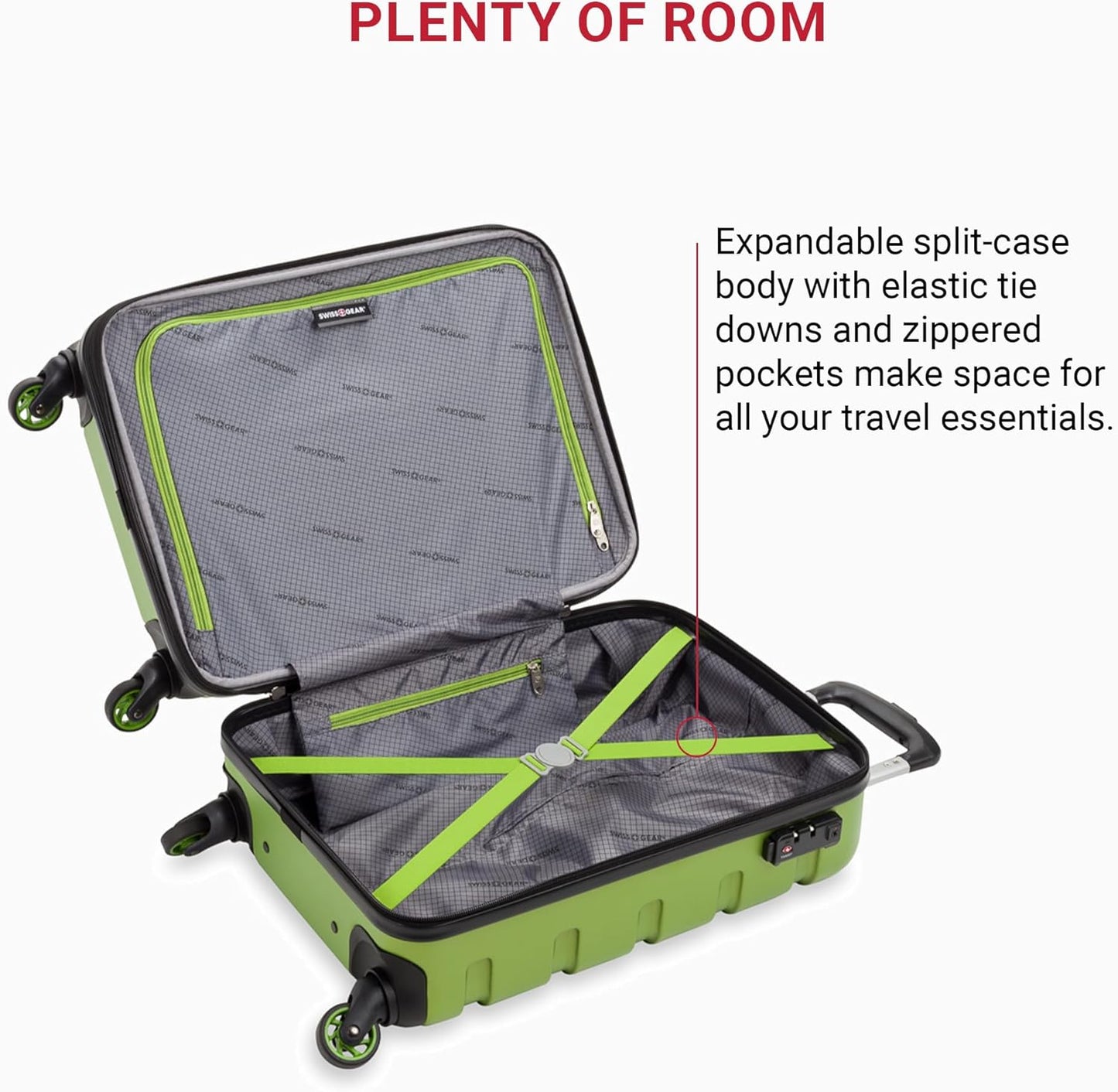 SwissGear 7366 Signature Hardside Expandable Luggage with Spinner Wheels, TSA Lock, Cup-Holder, Green, Carry-On 19-Inch