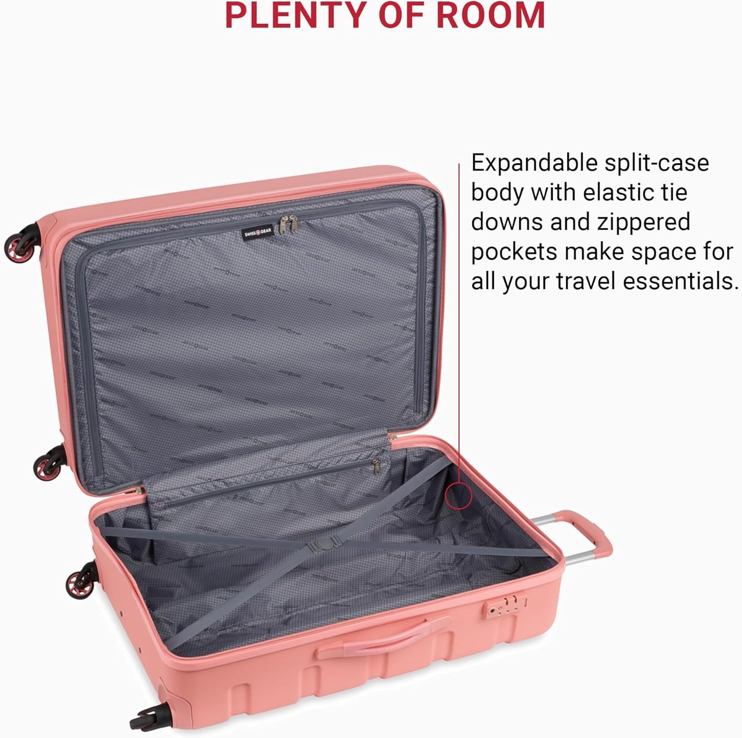 SwissGear 7366 Signature Hardside Expandable Luggage with Spinner Wheels, TSA Lock, Coral Almond, Checked-Large 27-Inch