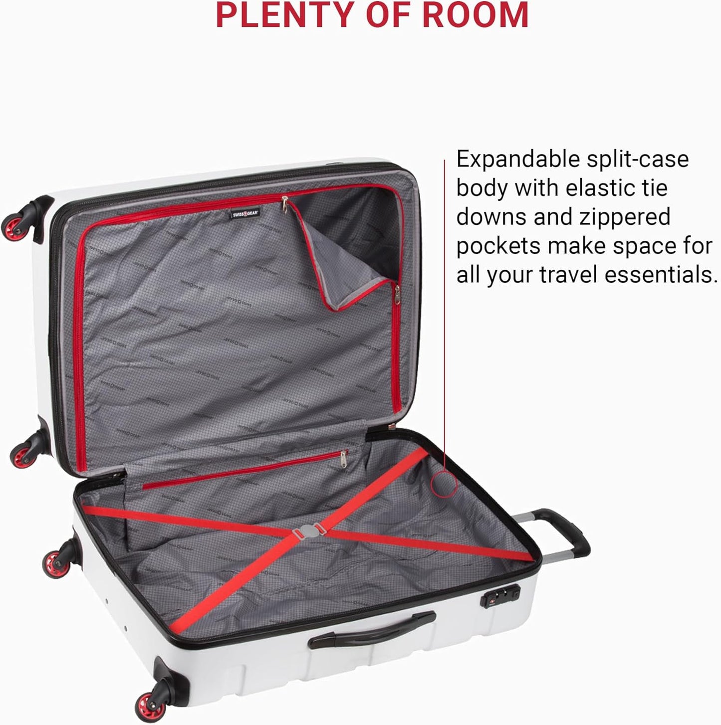 SwissGear 7366 Signature Hardside Expandable Luggage with Spinner Wheels, TSA Lock, White, Checked-Medium 23-Inch