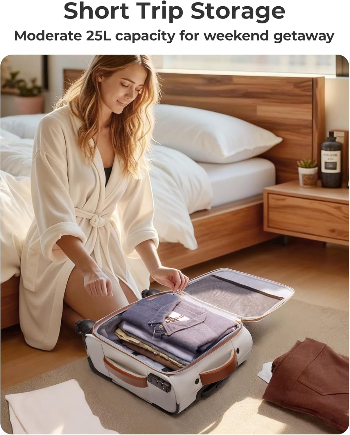 BAGSMART Underseat Carry On luggage Airline Approved, 16-inch Small Softside Underseater Travel Suitcase with Spinner Wheels Overnight Bag Small Rolling Carry-on for Women Men Weekender,Beige