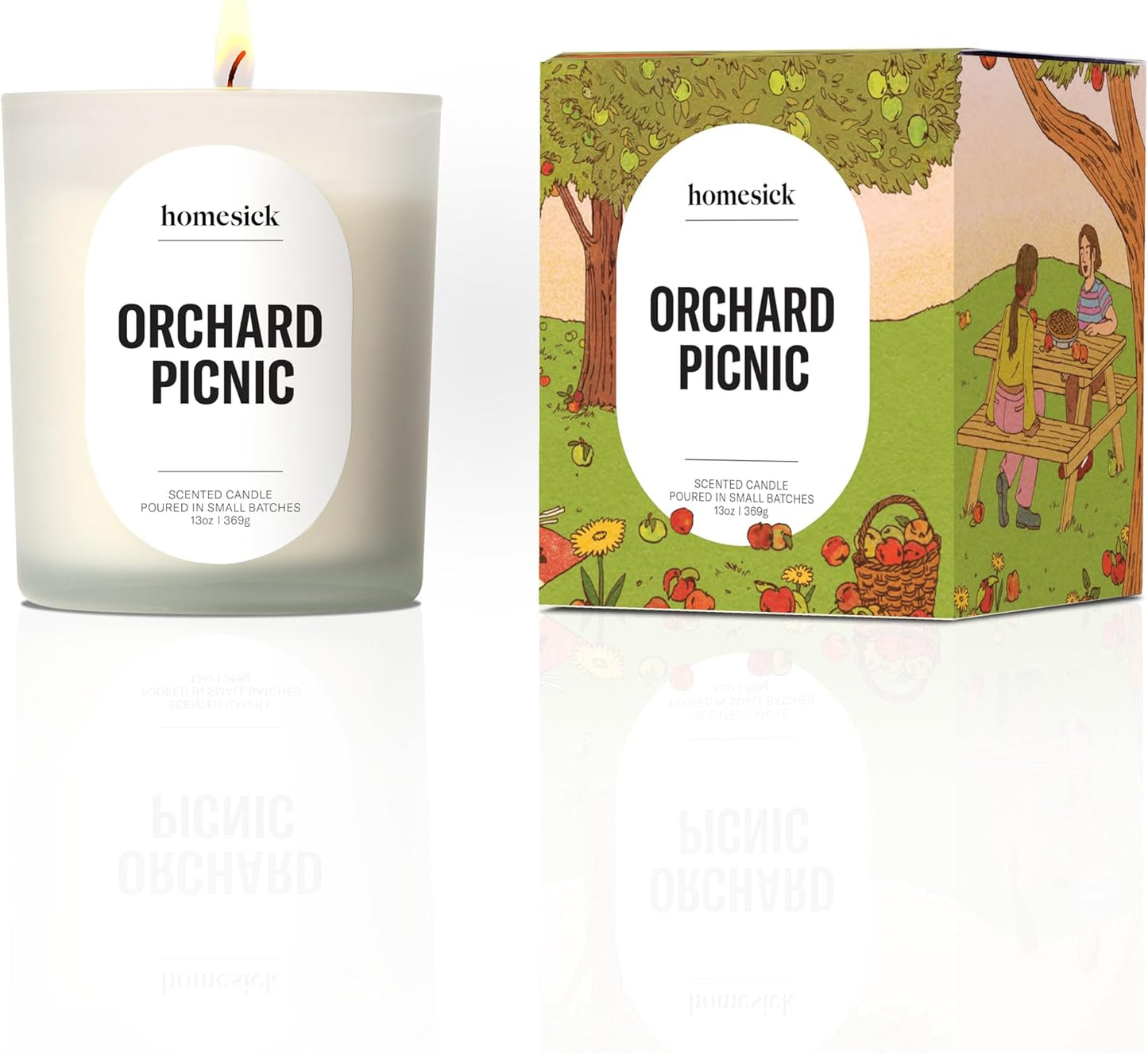 Homesick Orchard Picnic Scented Candle – 13 oz Soy Wax Candle with Organic Cotton Wick, 60–80 Hour Burn, Apple Cinnamon Vanilla Cedarwood Scent, Reusable Glass, Wedding & Engagement Gifts for Couples