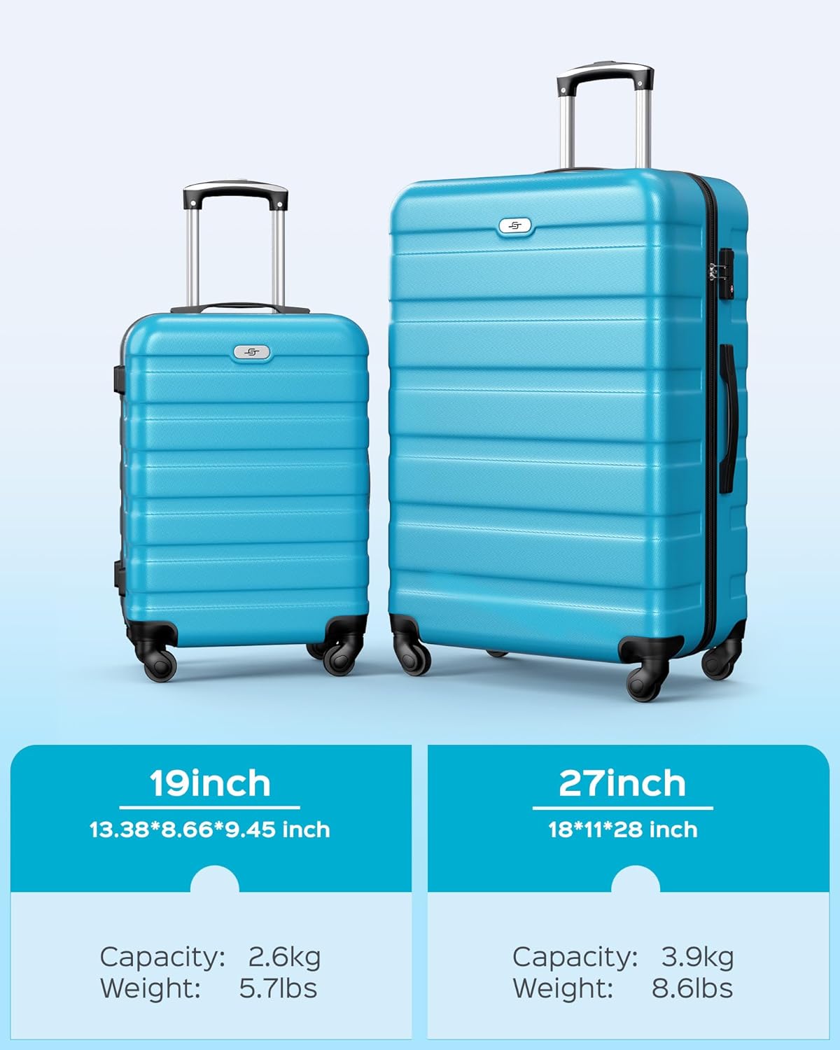 Suitour Luggage Sets 2 piece, Lightweight Luggage Set with Spinner Wheels, 19/27 inch Travel Suitcase Set