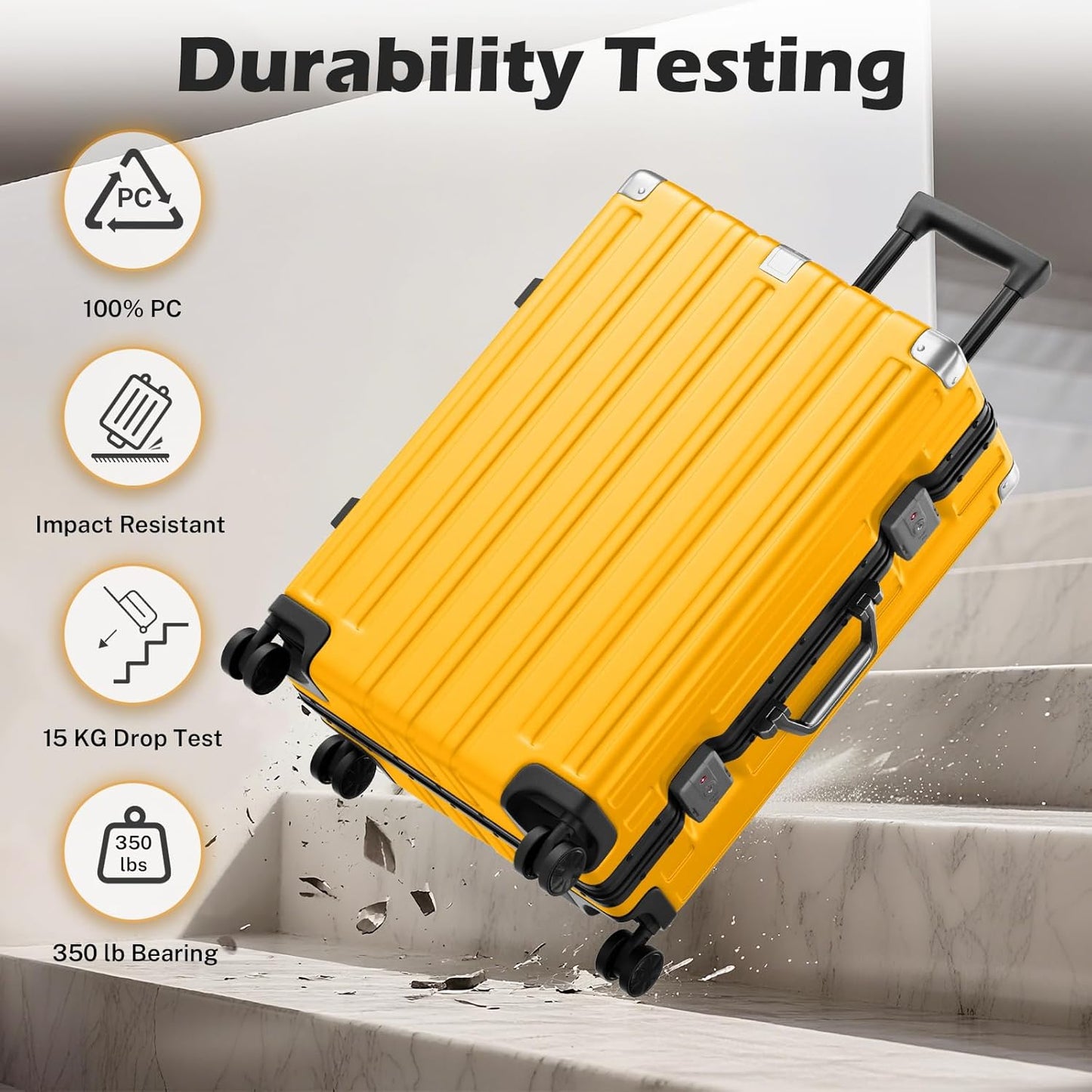 Krute Checked Aluminum Frame Suitcase 24 Inch Zipperless Luggages Hardside PC Luggage With Spinner Wheels TSA Lock USB Charger Suitcases(1 Piece)